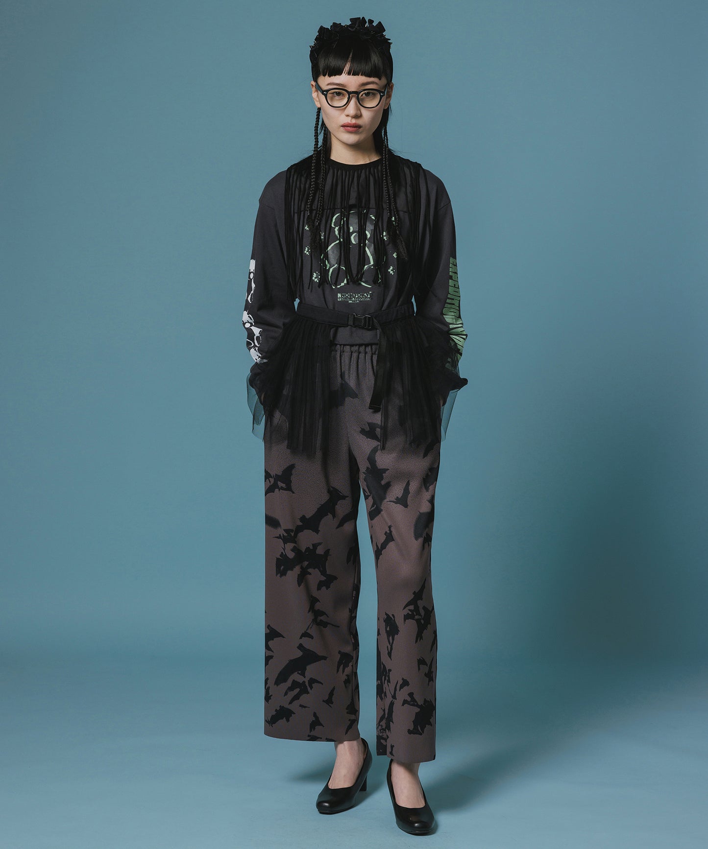 PRINT RIB WIDE PANTS