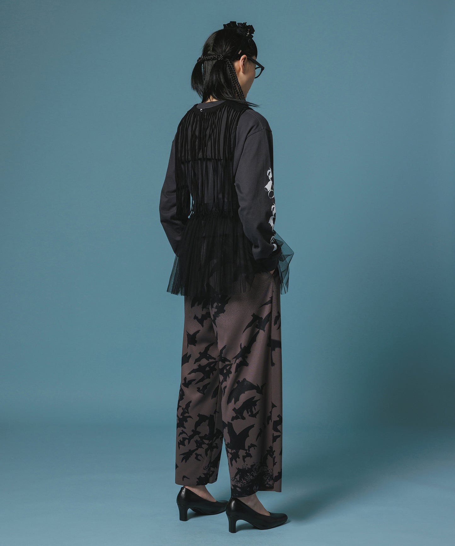 PRINT RIB WIDE PANTS