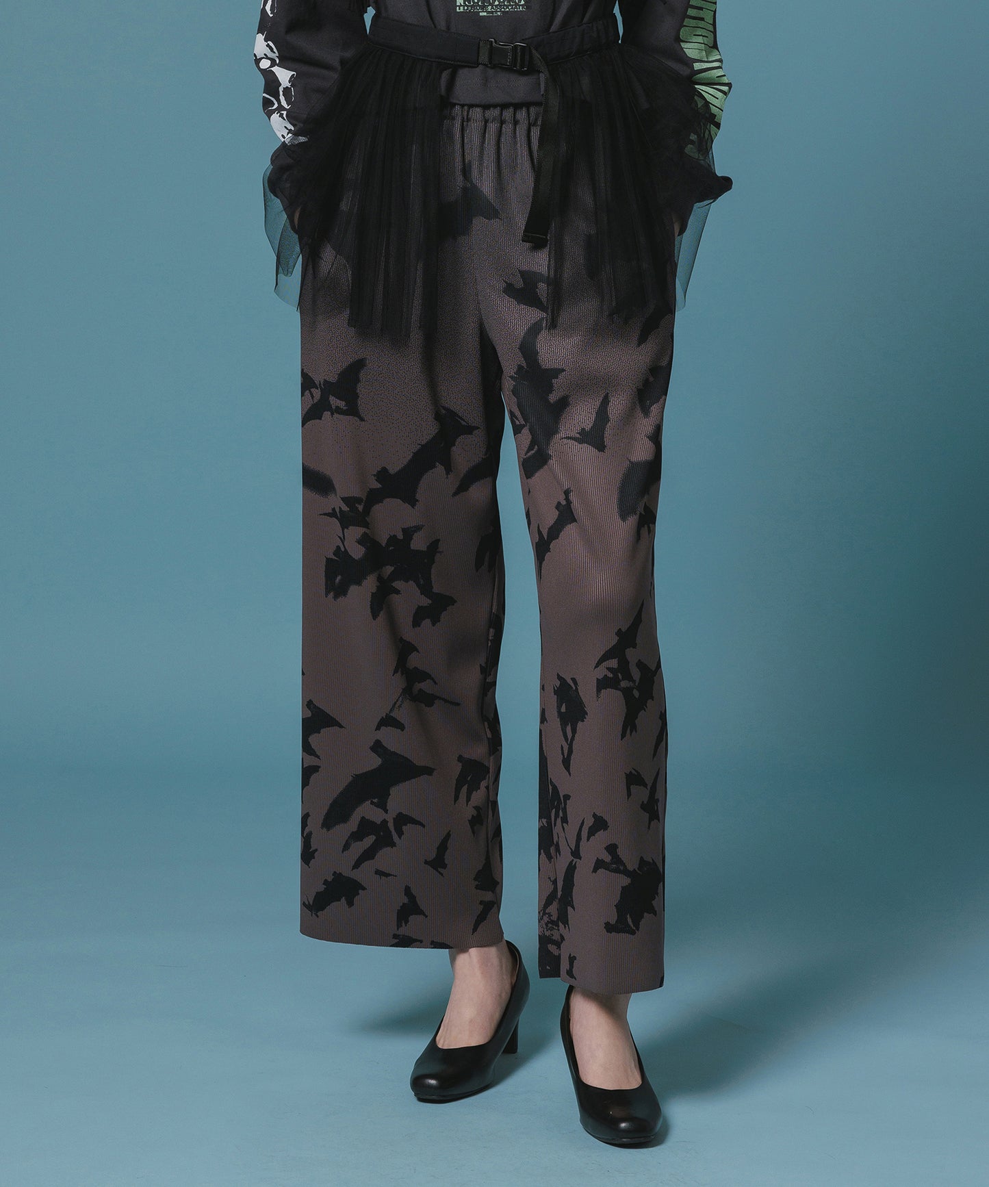 PRINT RIB WIDE PANTS