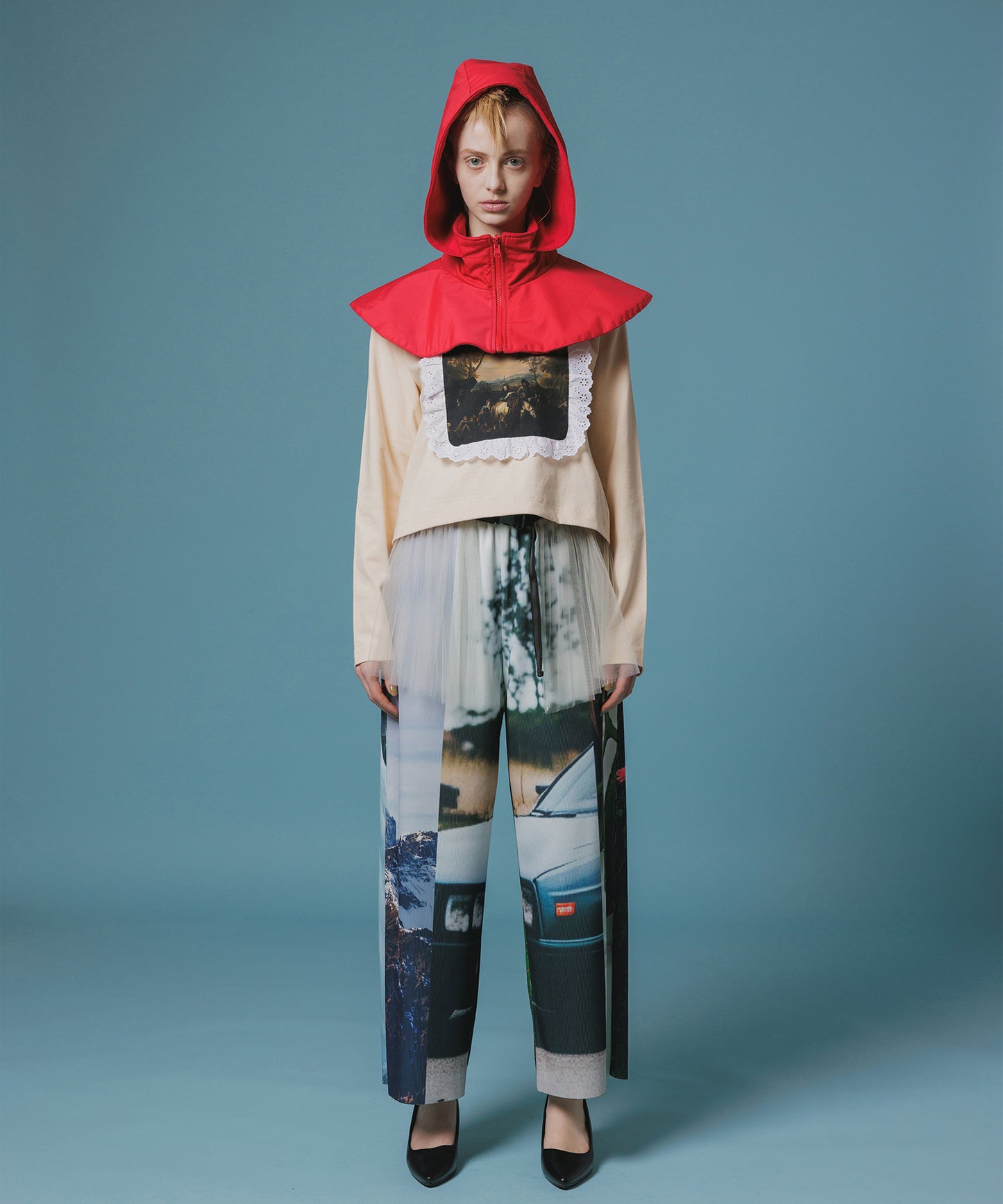 PRINT RIB WIDE PANTS