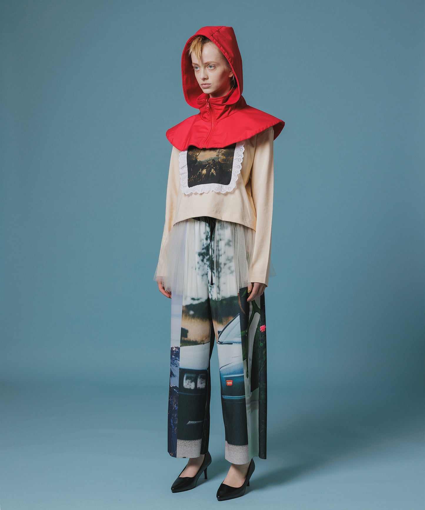 PRINT RIB WIDE PANTS