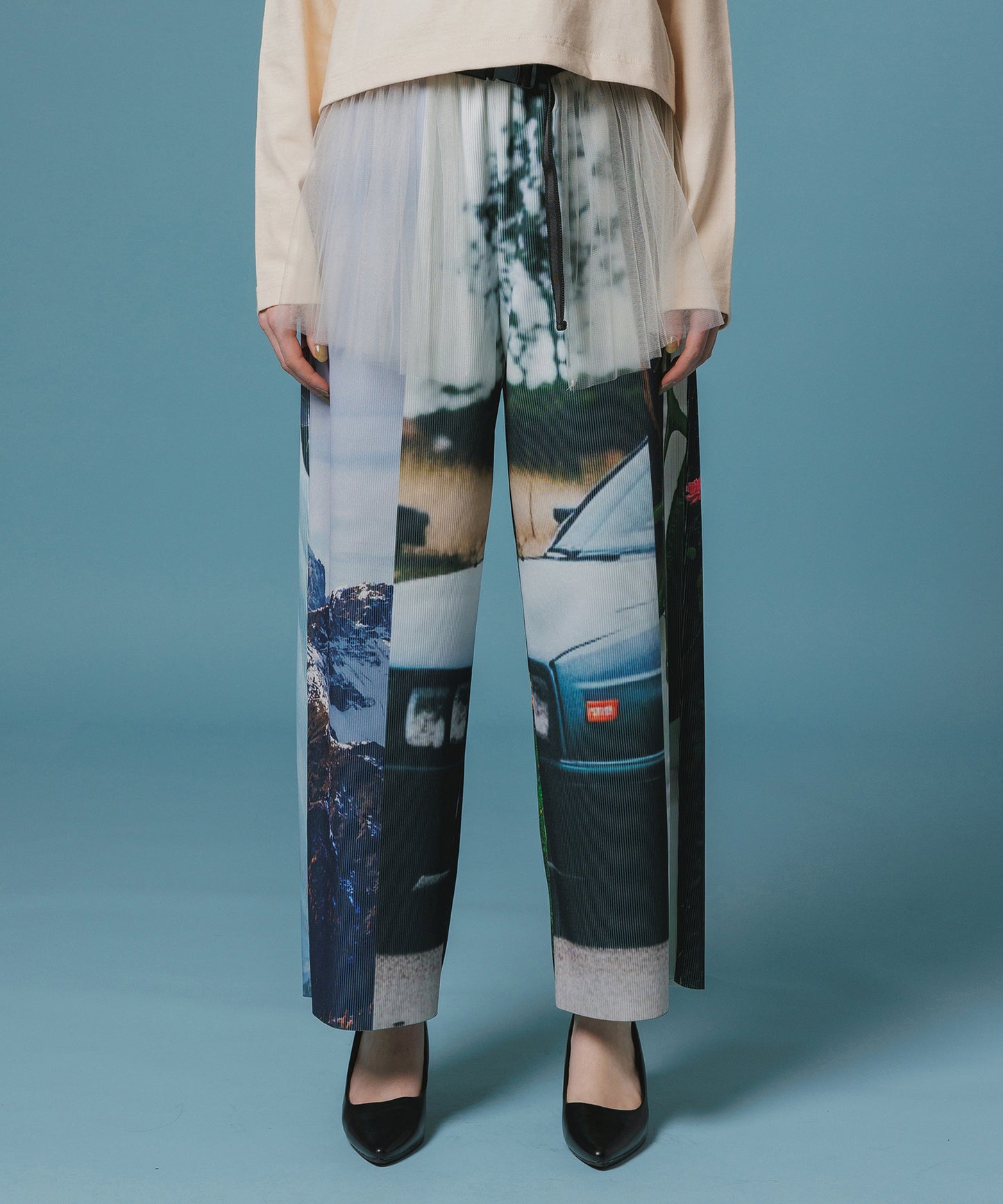 PRINT RIB WIDE PANTS