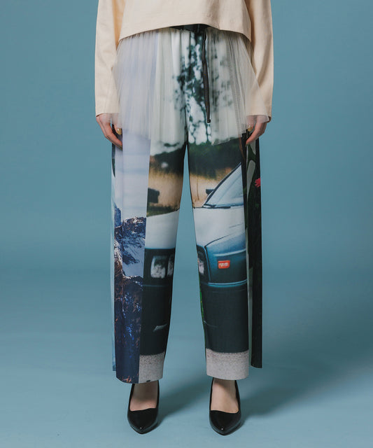 PRINT RIB WIDE PANTS