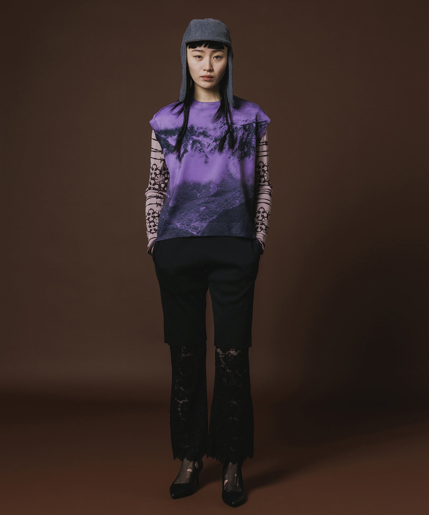 PRINT KNIT PULLOVER VEST