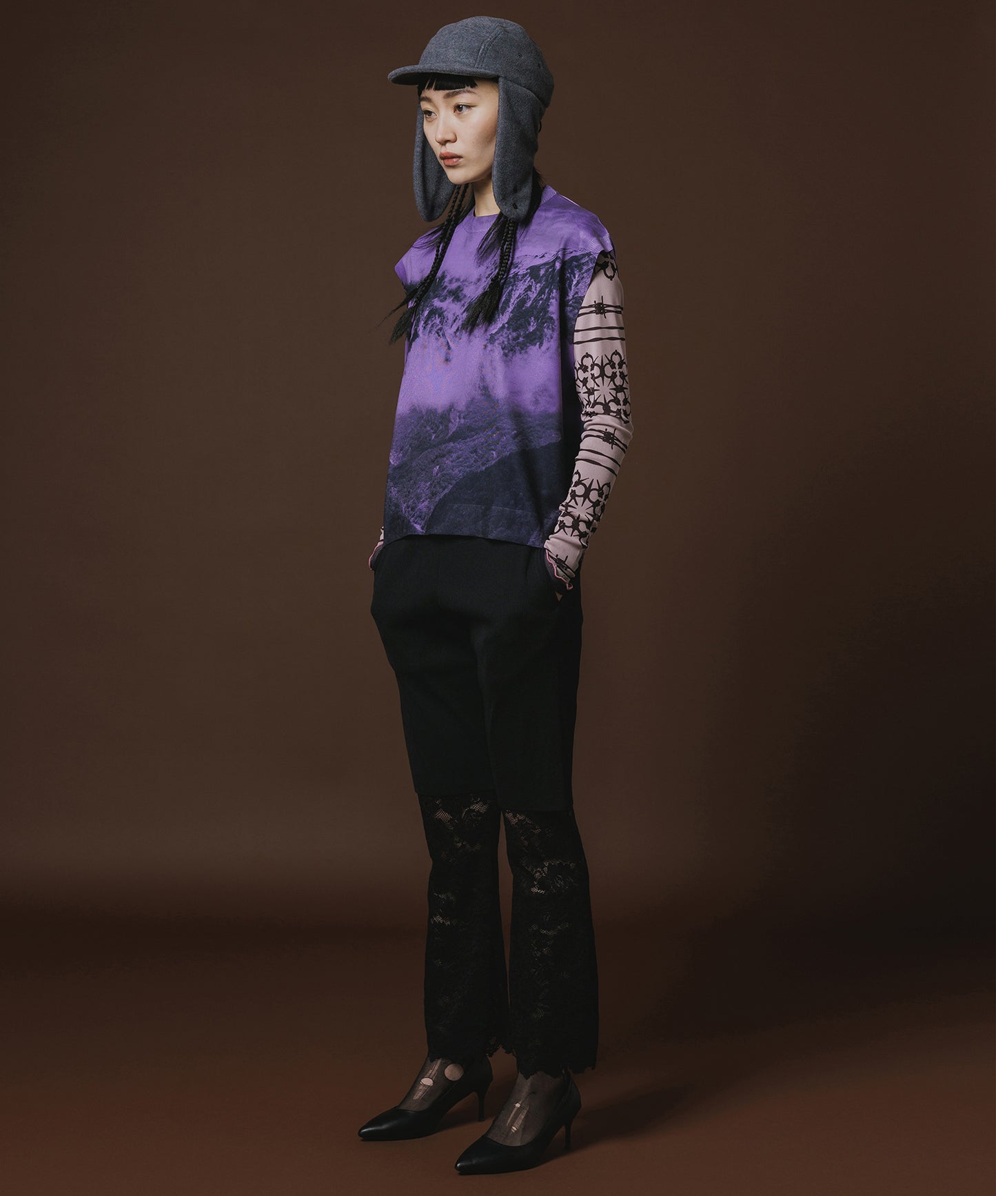 PRINT KNIT PULLOVER VEST