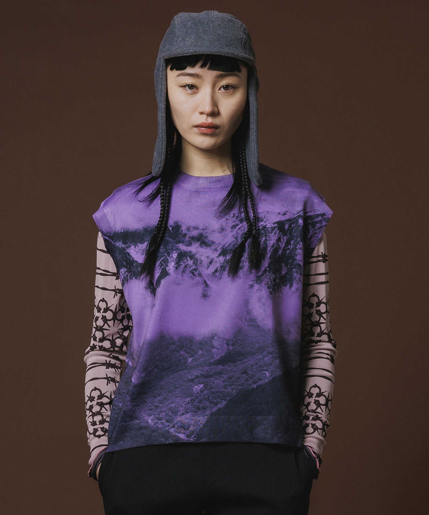 PRINT KNIT PULLOVER VEST