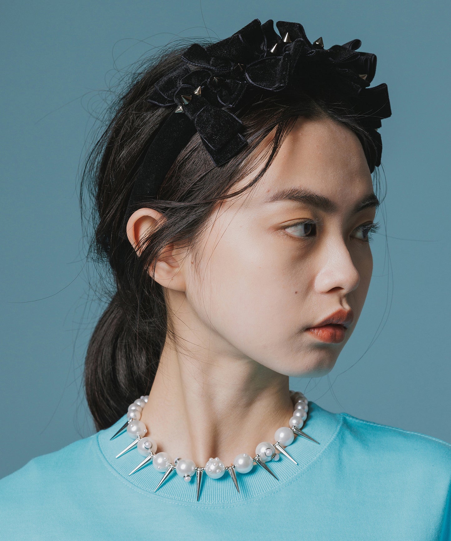 VELOURS RIBBON STUDS HEADBAND