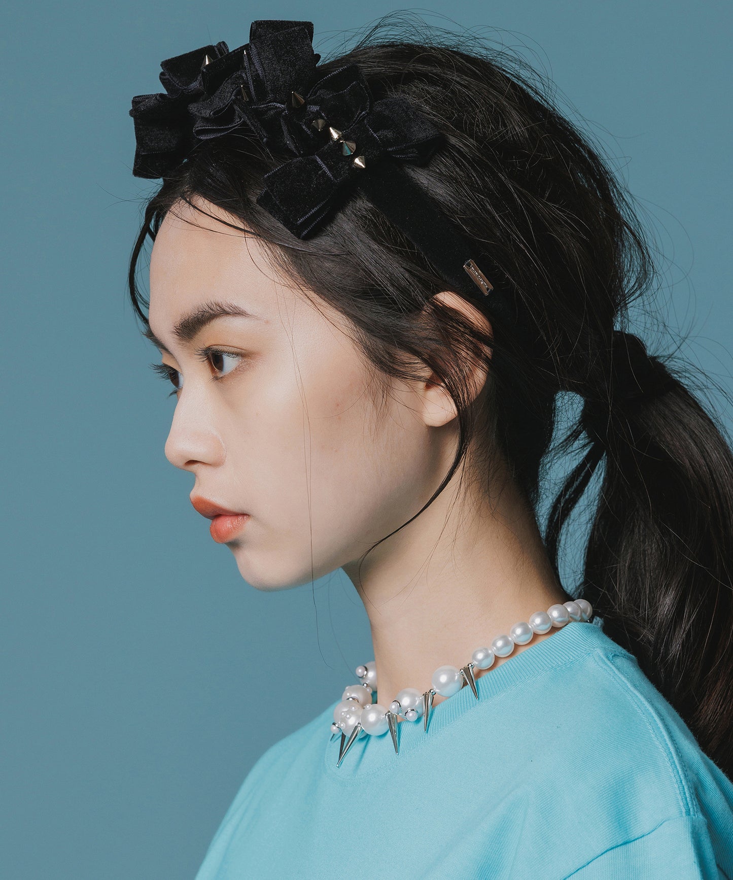 VELOURS RIBBON STUDS HEADBAND