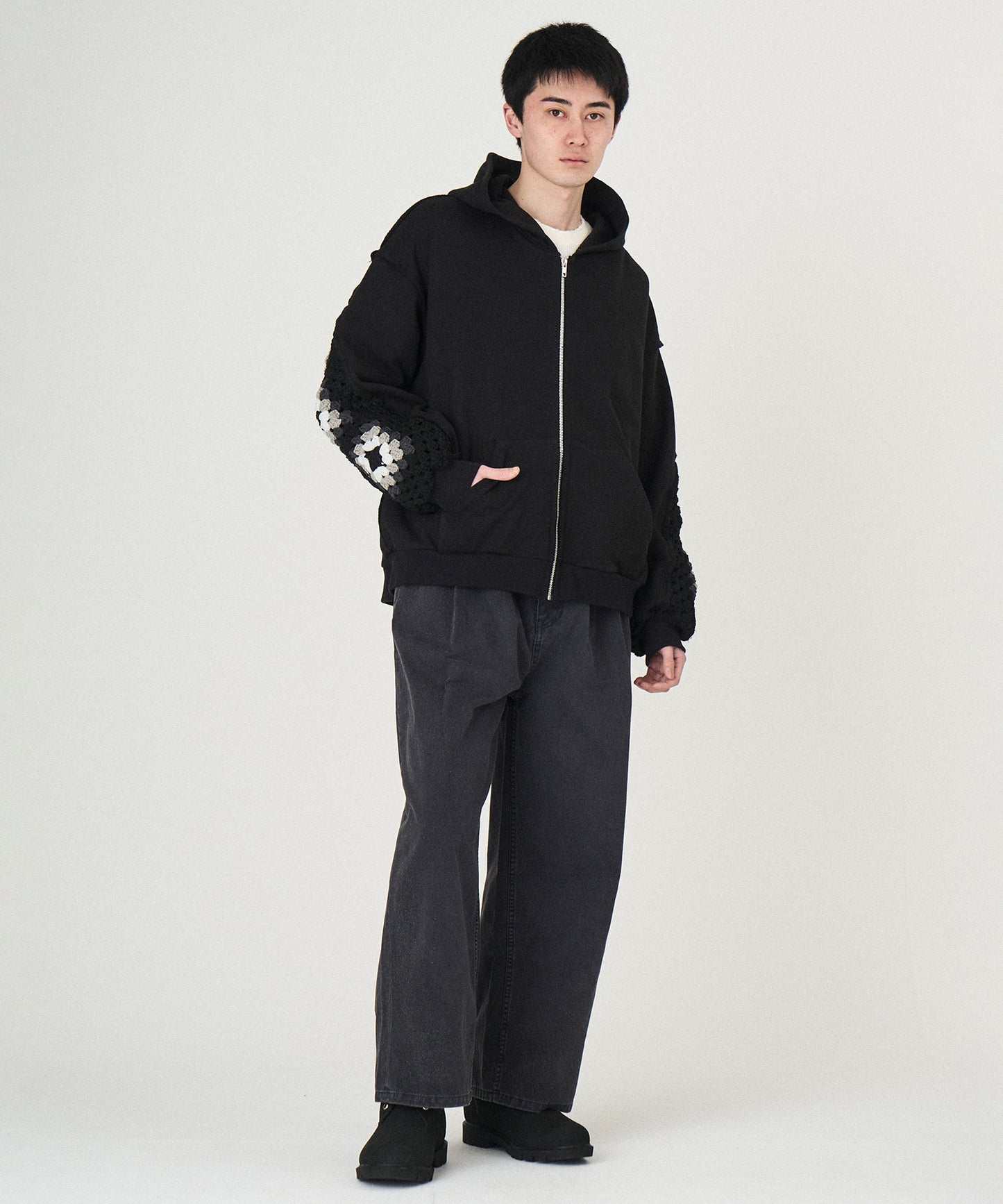 CROCHET SLEEVE SWEAT PARKA