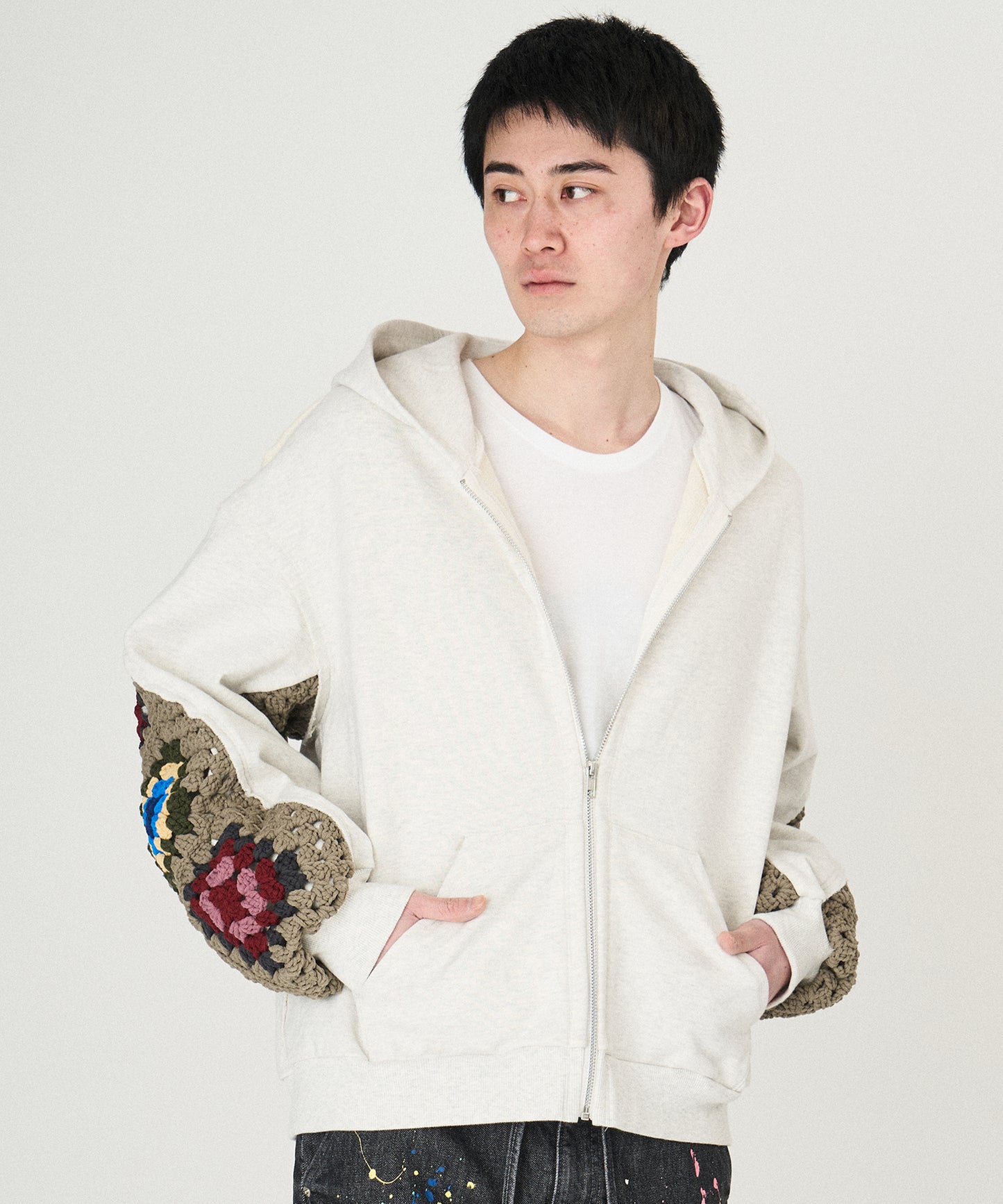 CROCHET SLEEVE SWEAT PARKA