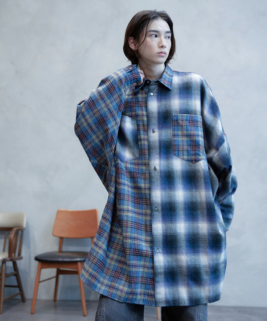 Half flannel check big shirt