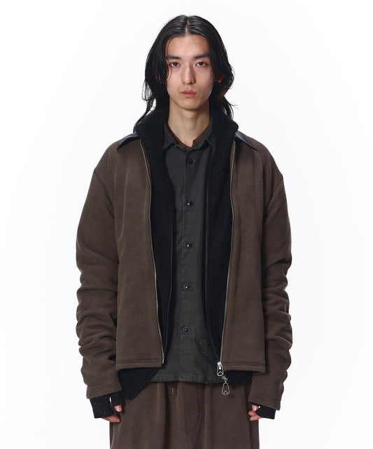 LEATHER COLLAR FADE SWEAT ZIP JACKET