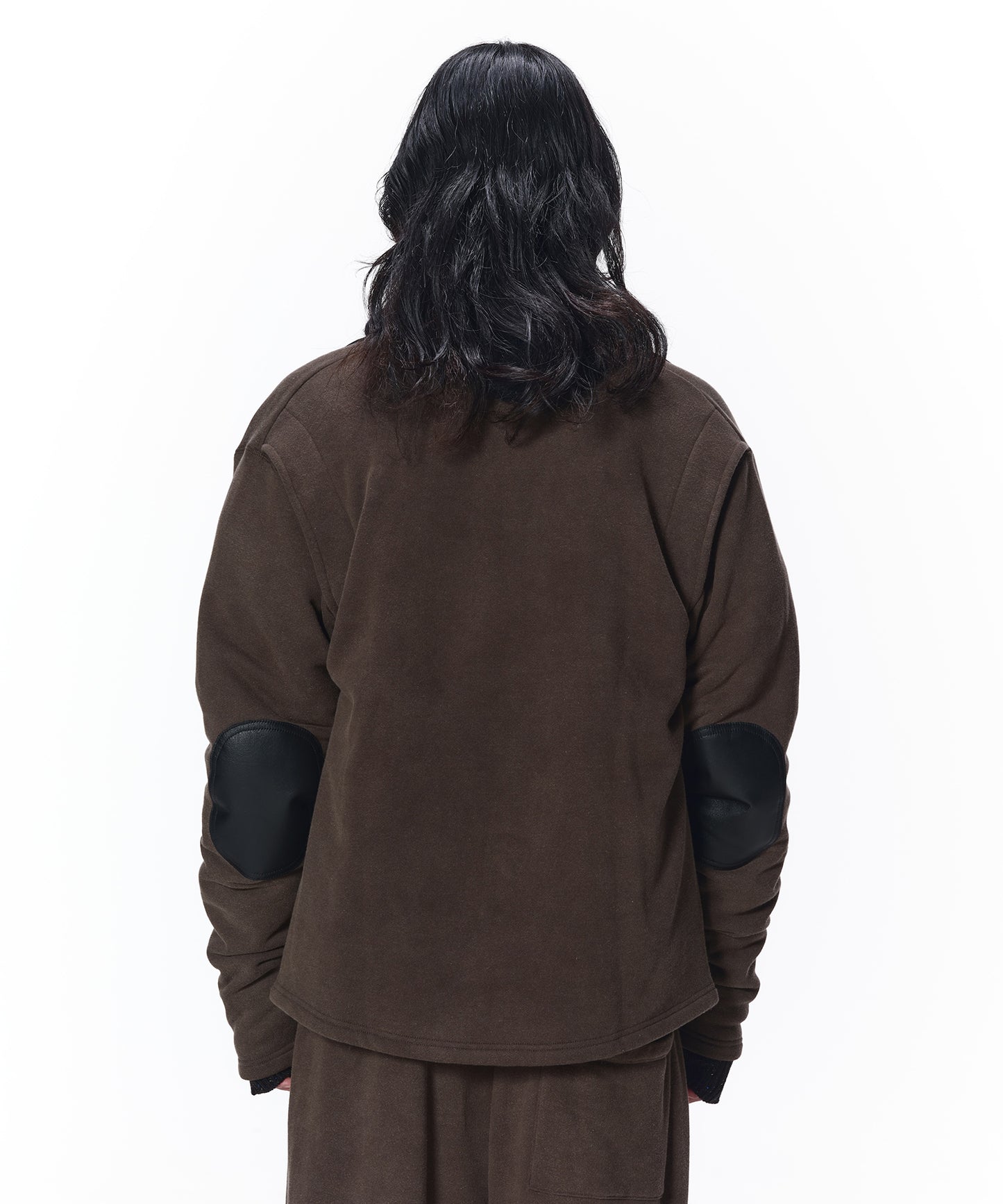 LEATHER COLLAR FADE SWEAT ZIP JACKET