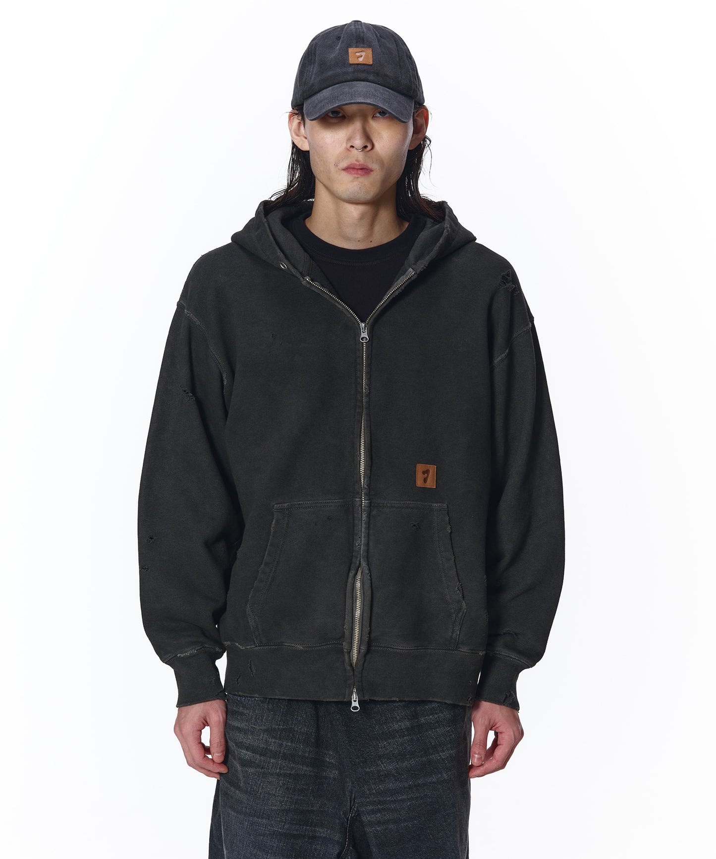 DAMAGE PATCH ZIP HOODIE