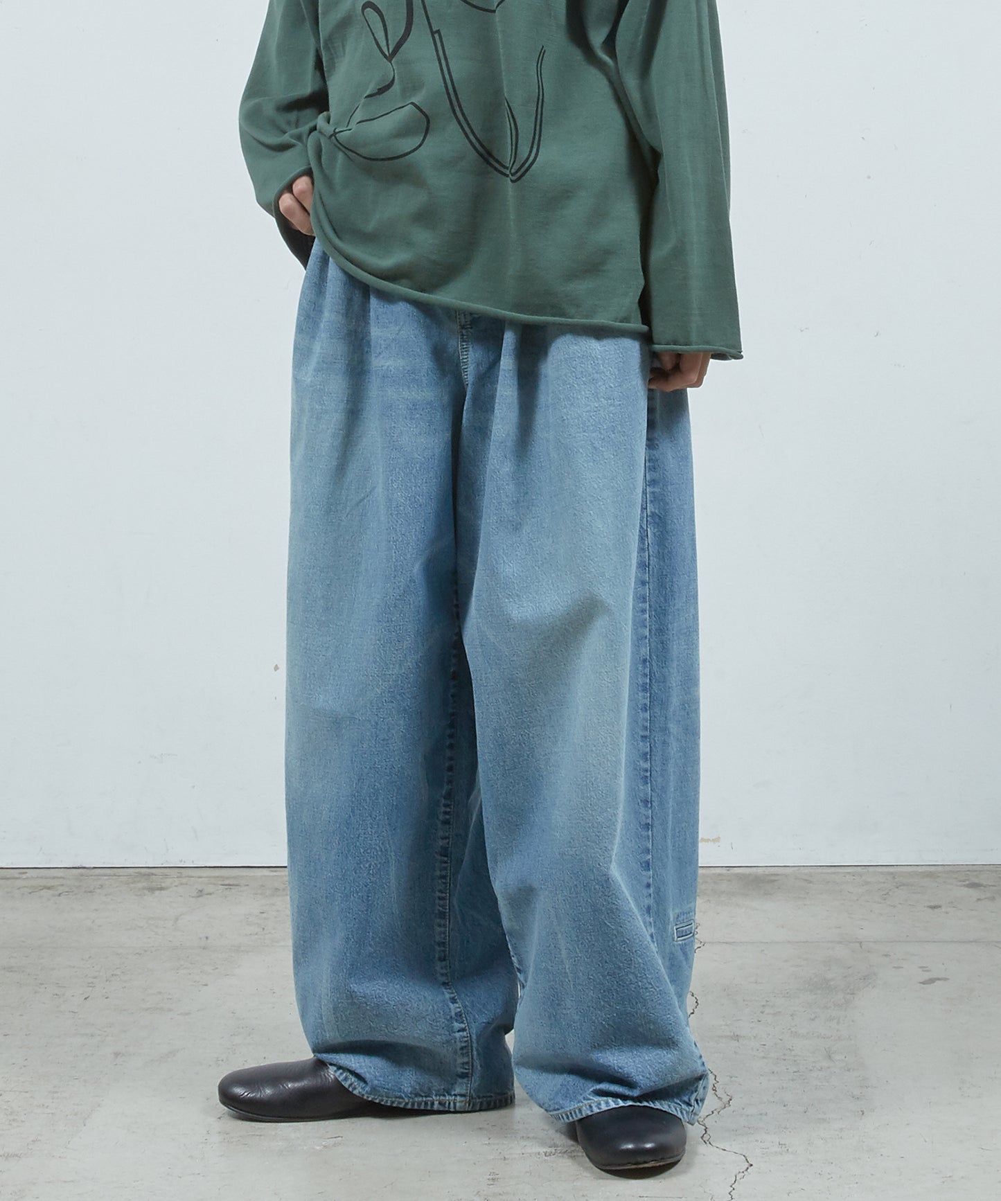 デニムシンプル2タックワ イドPT