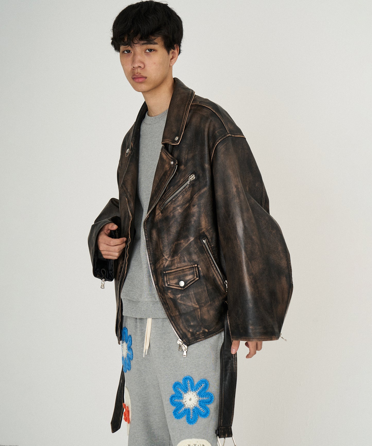 LEATHER W RIDERS BLOUSON