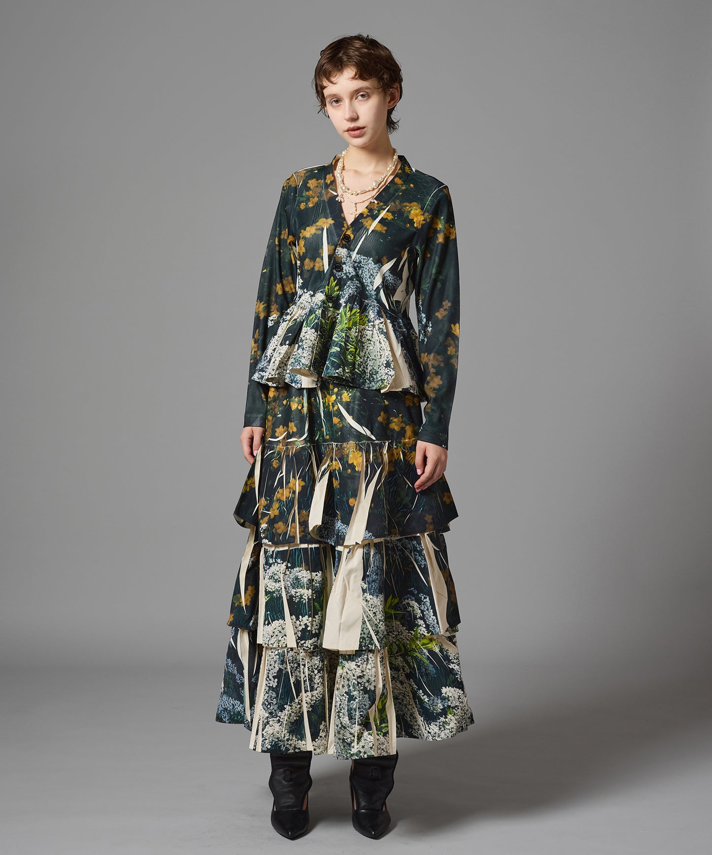 DIRECT PRINT RIB GATHER CARDIGAN