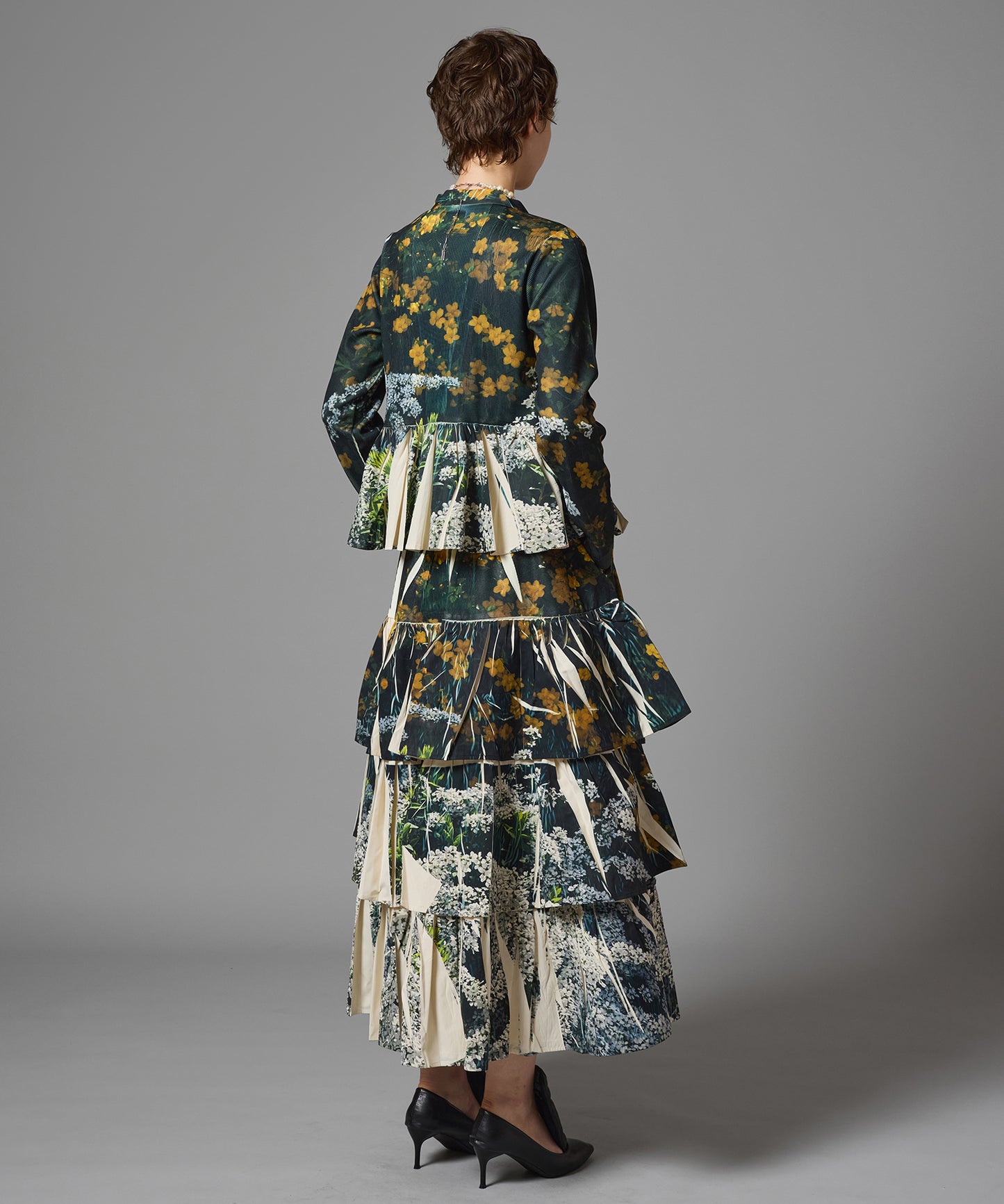 DIRECT PRINT RIB GATHER CARDIGAN