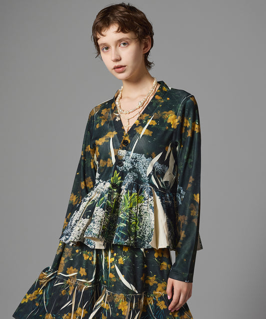 DIRECT PRINT RIB GATHER CARDIGAN