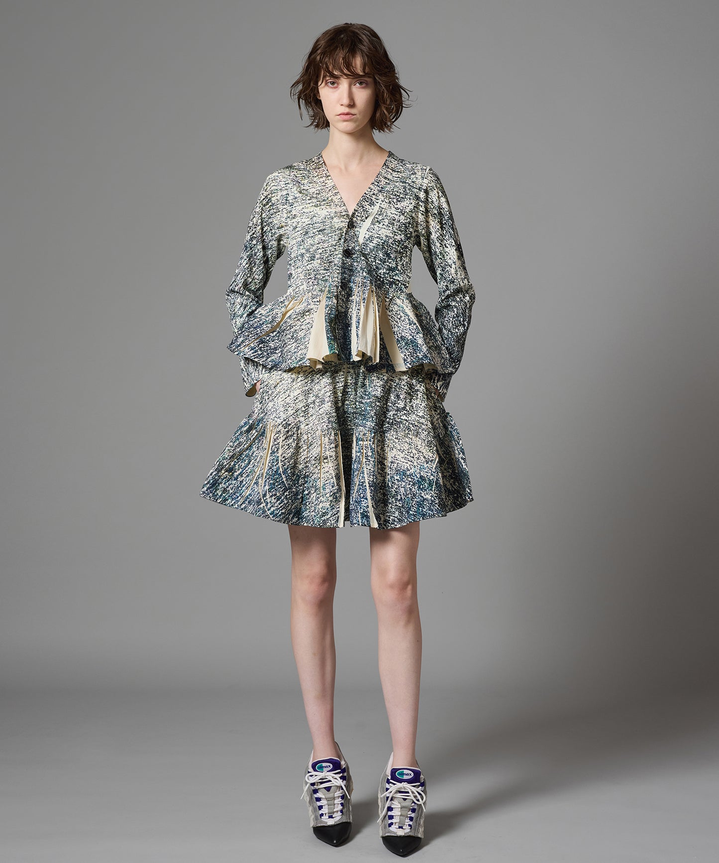 DIRECT PRINT RIB GATHER CARDIGAN
