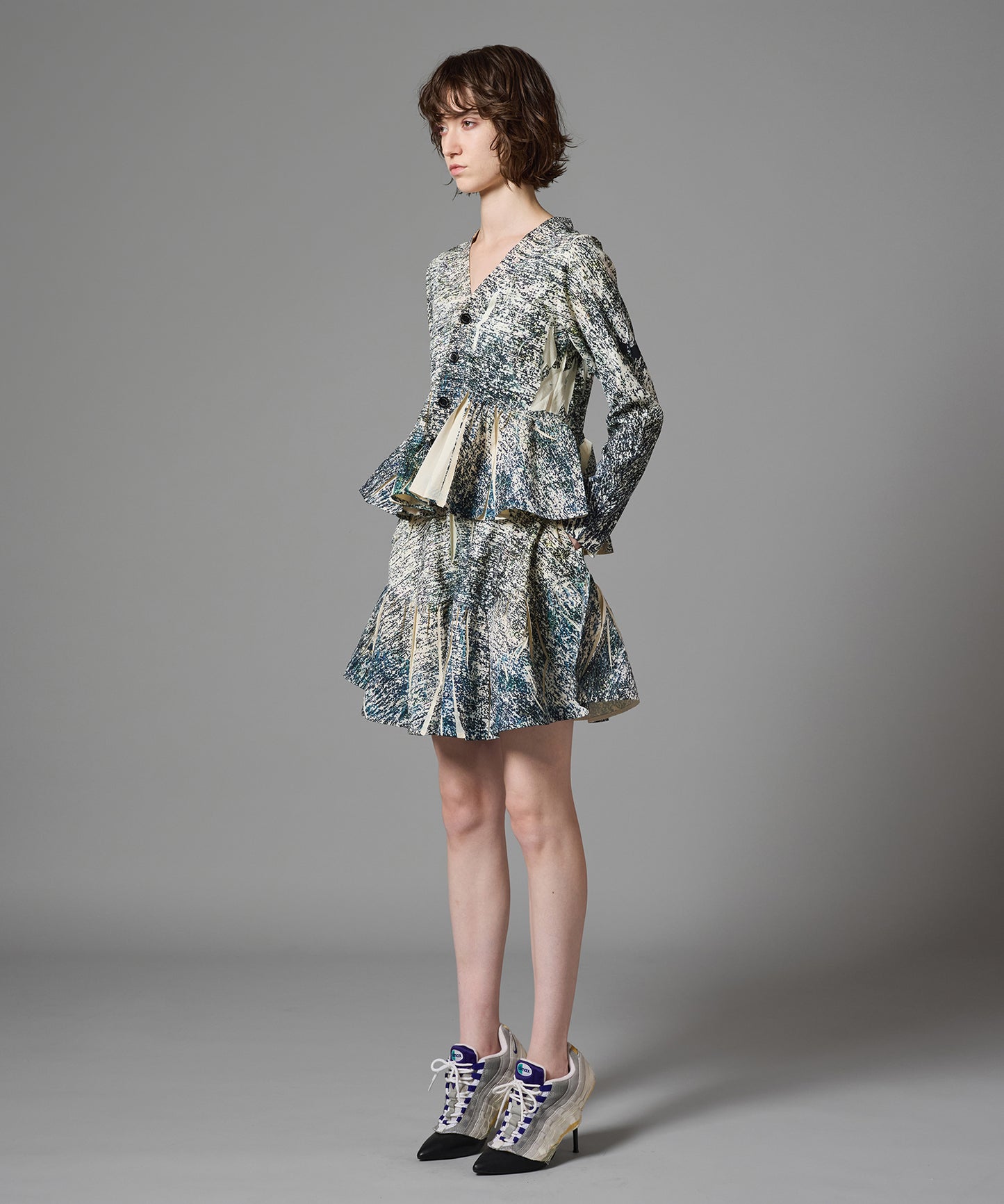 DIRECT PRINT RIB GATHER CARDIGAN