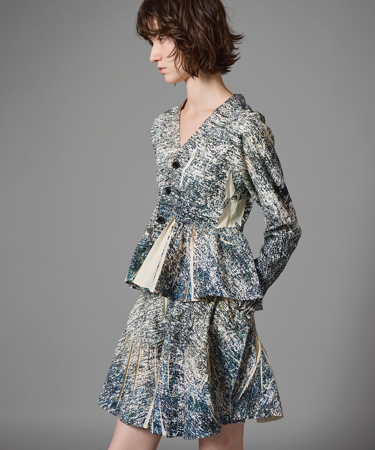 DIRECT PRINT RIB GATHER CARDIGAN