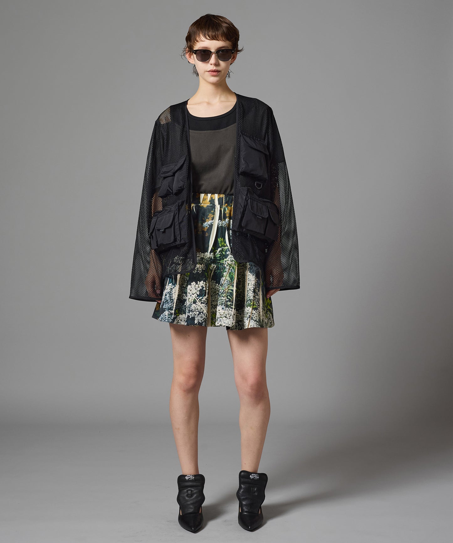 DIRECT PRINT RIB GATHER MINI SKIRT