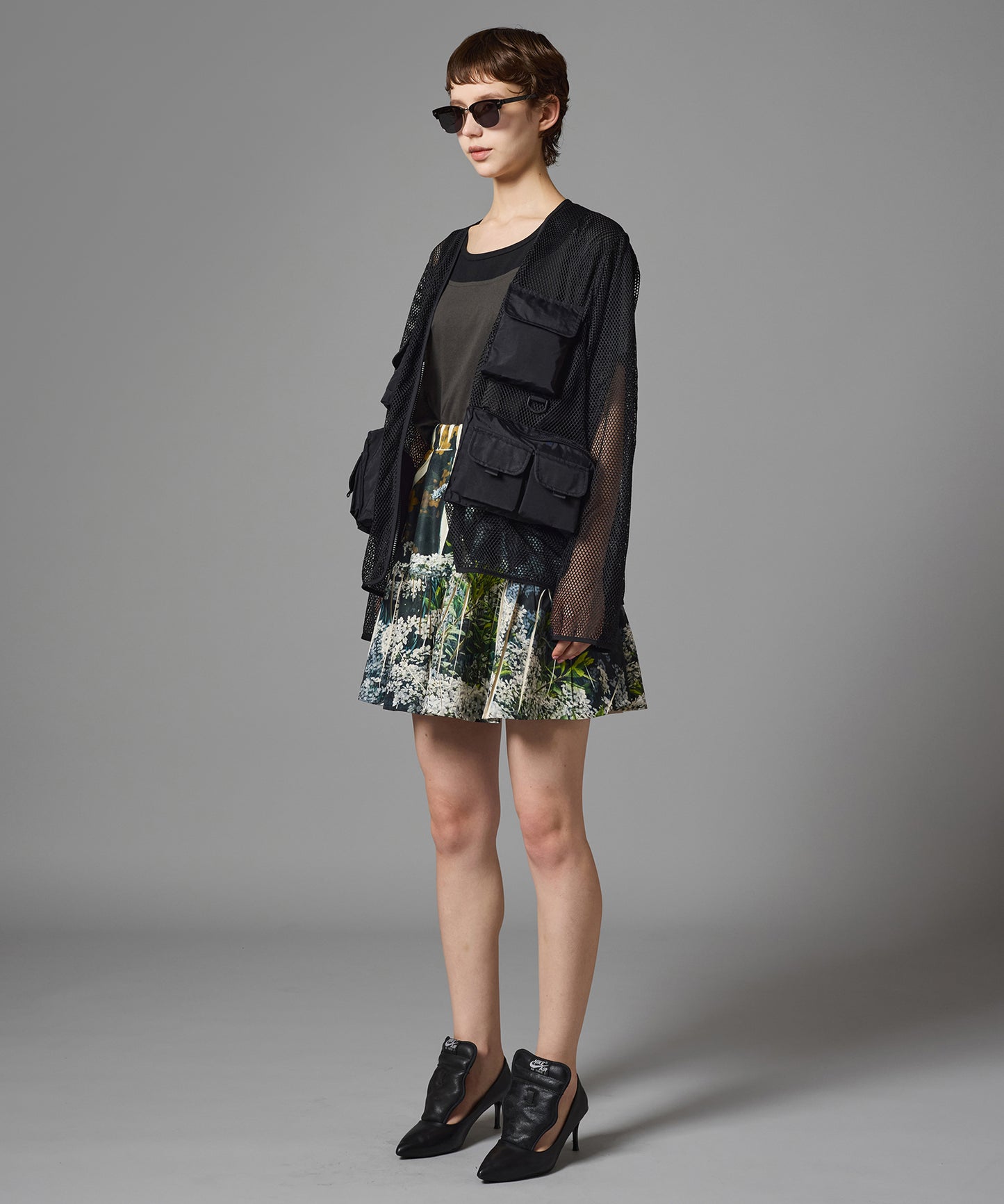 DIRECT PRINT RIB GATHER MINI SKIRT