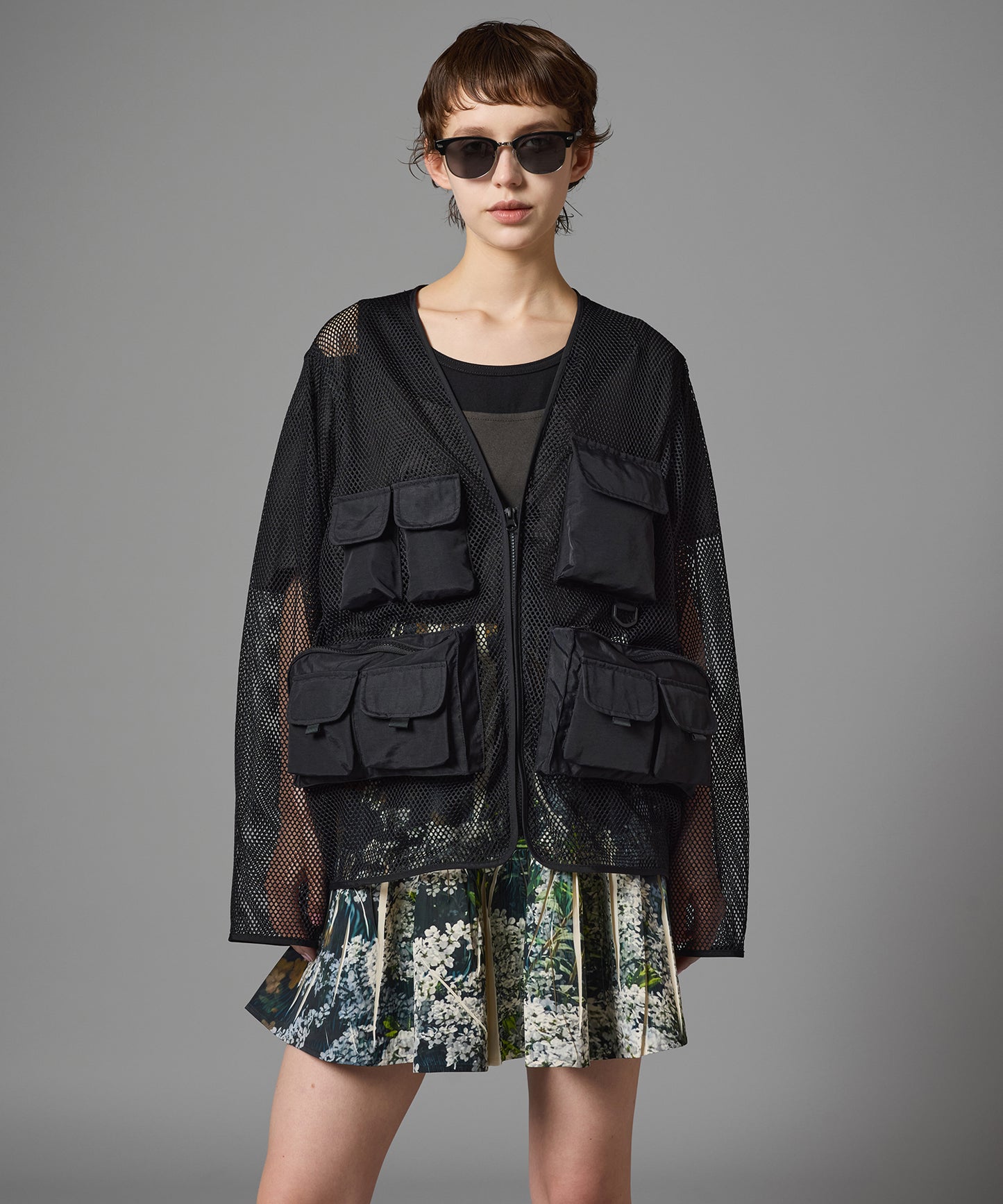 DIRECT PRINT RIB GATHER MINI SKIRT