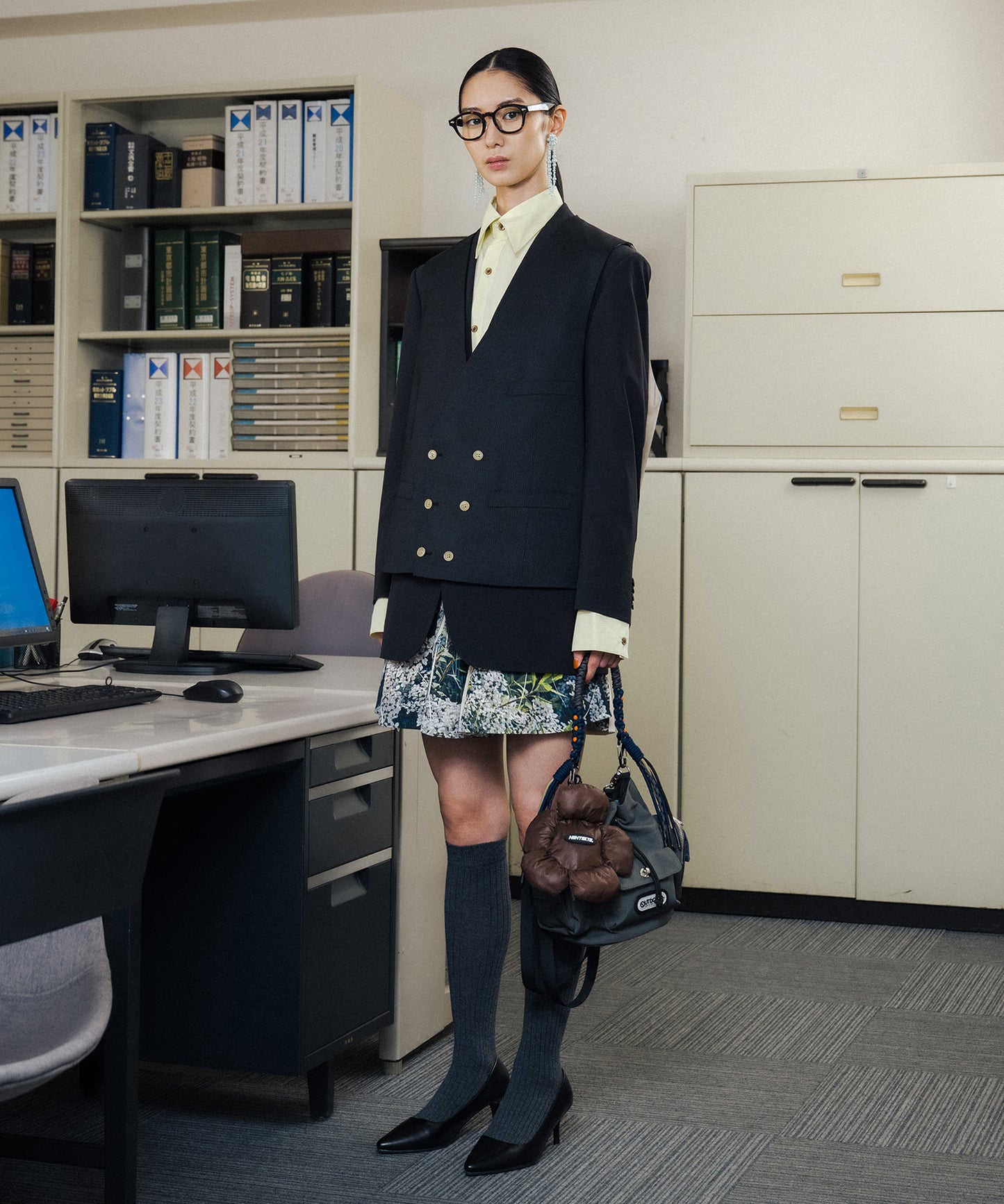 DIRECT PRINT RIB GATHER MINI SKIRT