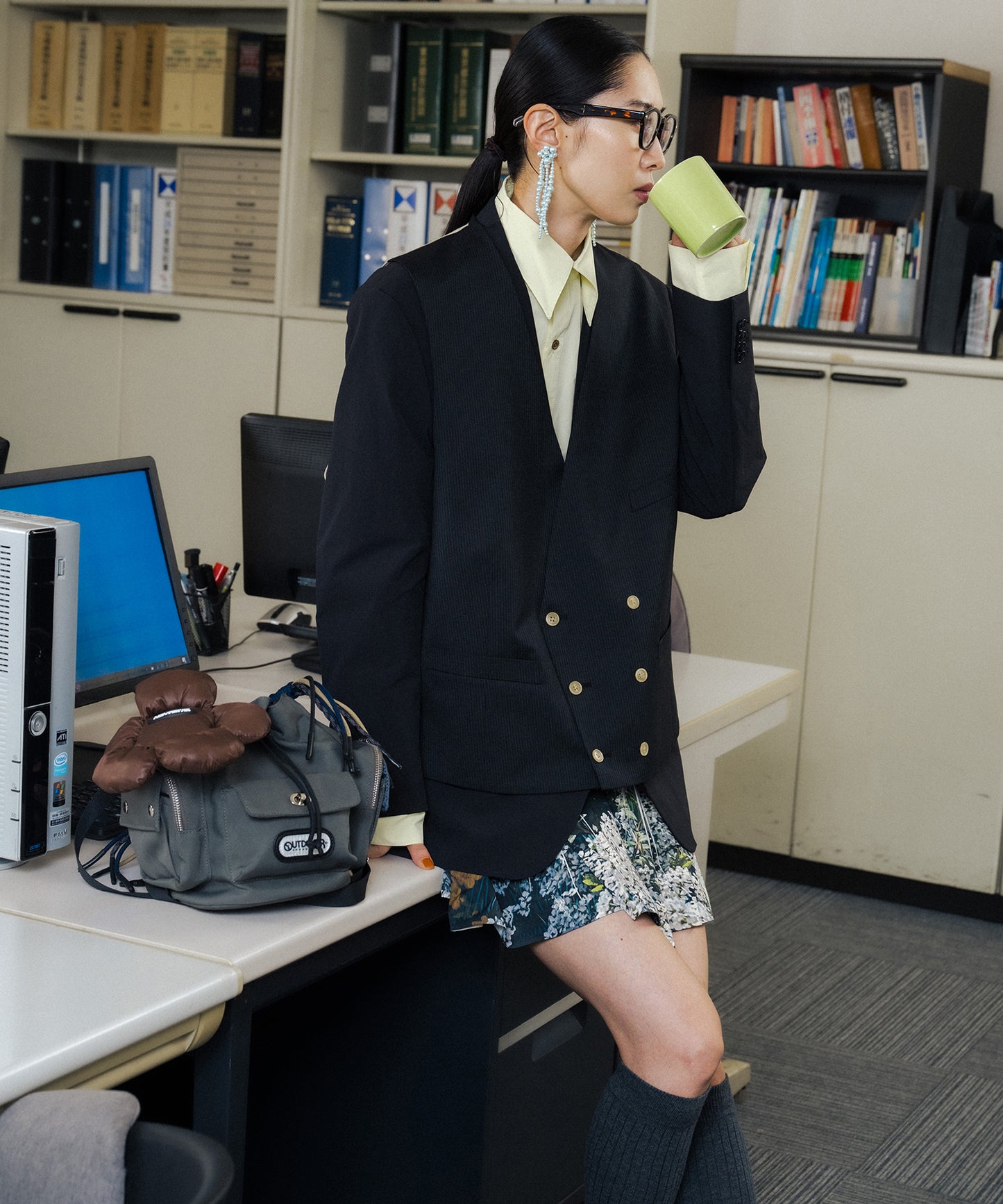 DIRECT PRINT RIB GATHER MINI SKIRT