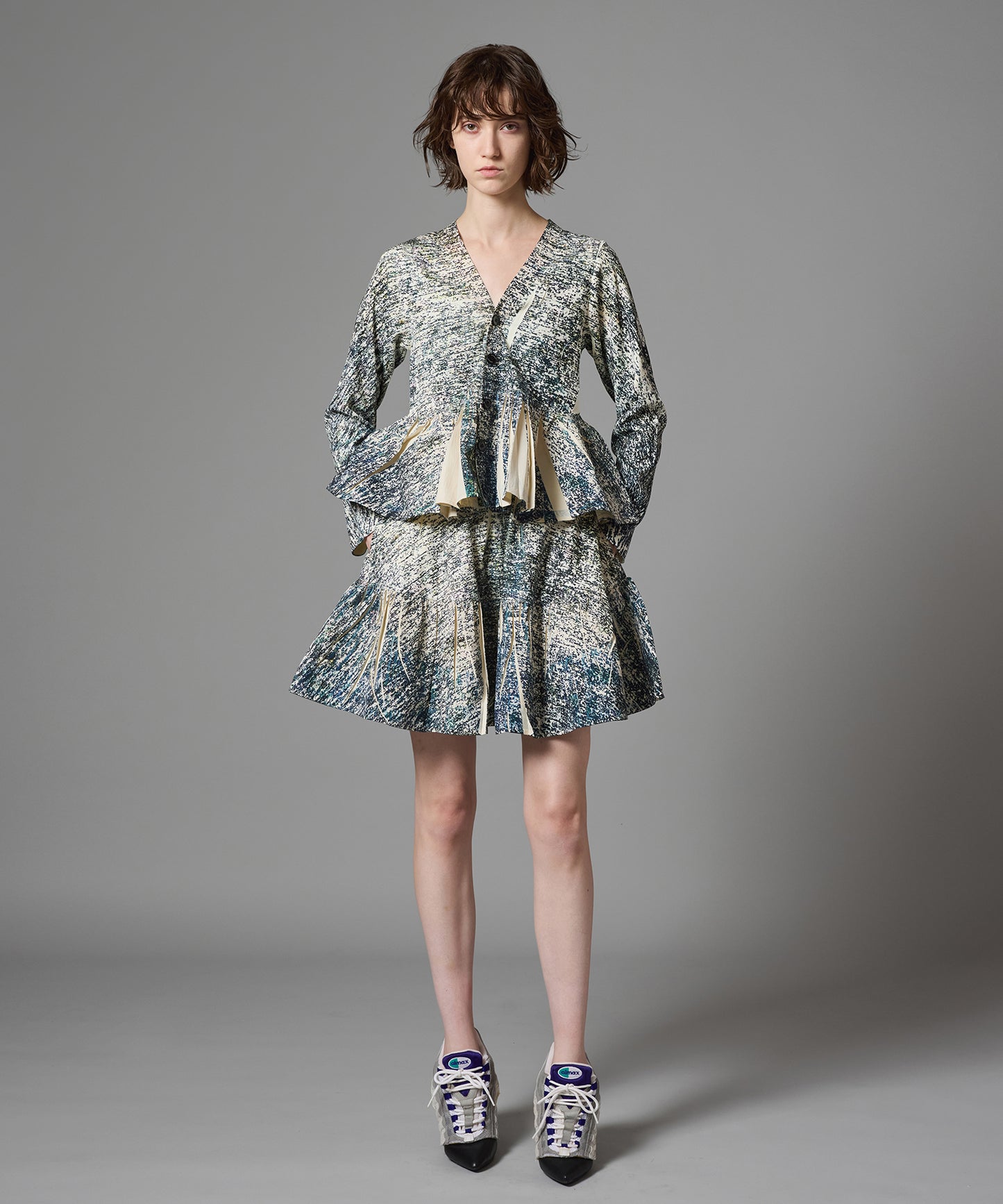DIRECT PRINT RIB GATHER MINI SKIRT