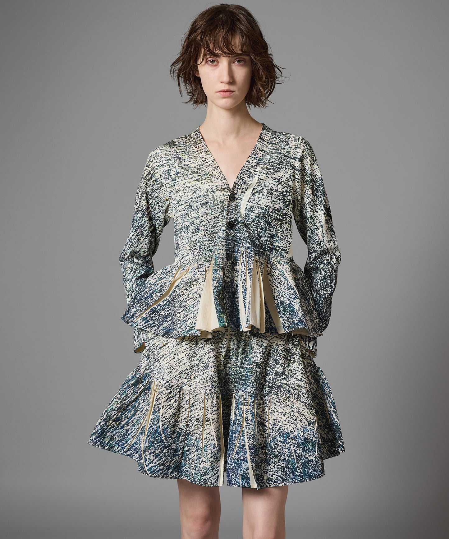 DIRECT PRINT RIB GATHER MINI SKIRT