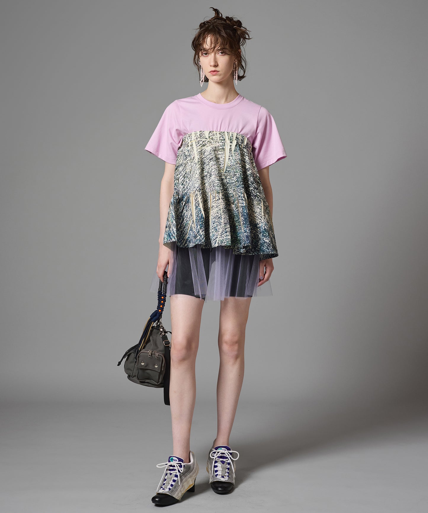DIRECT PRINT RIB GATHER MINI SKIRT