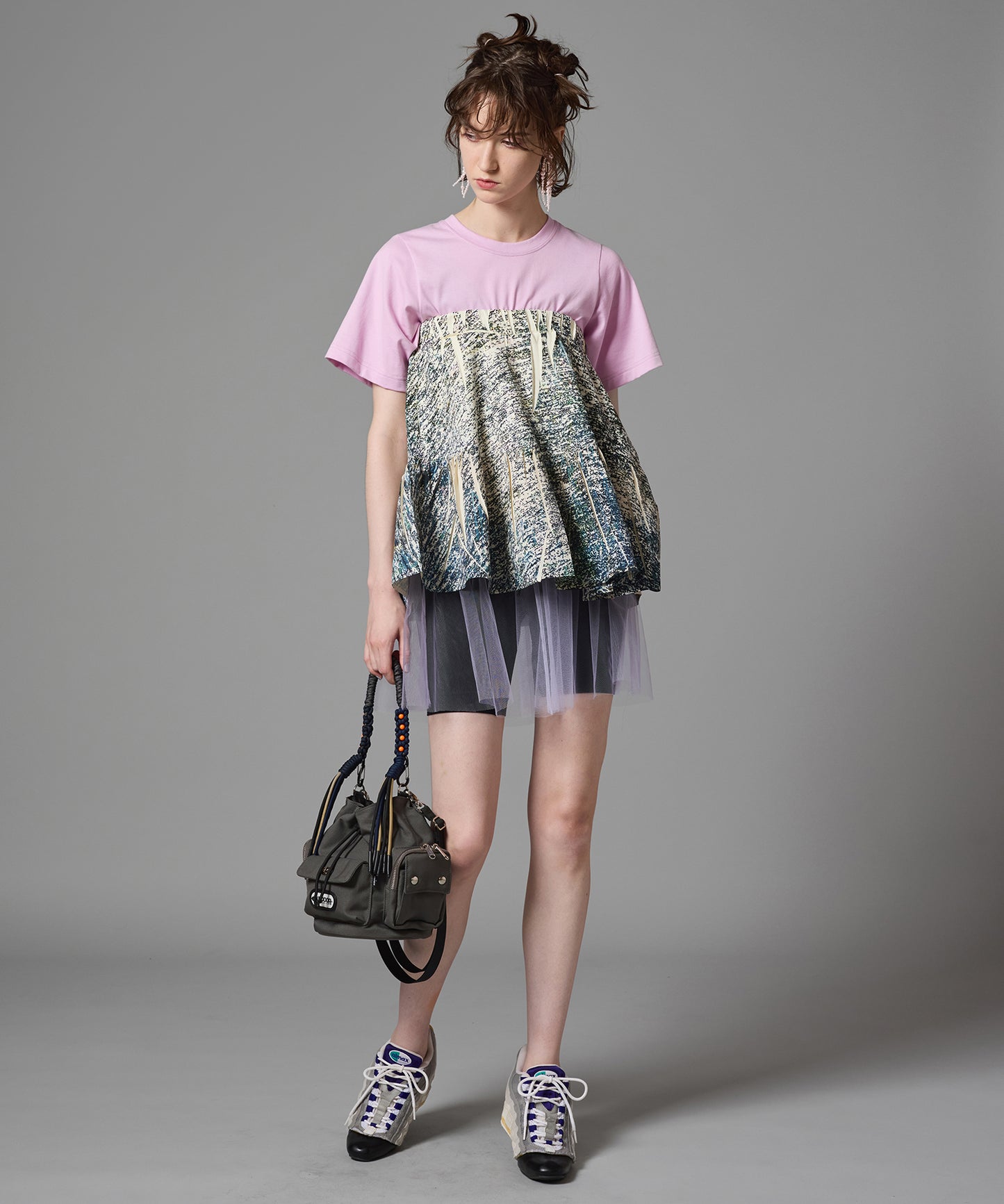 DIRECT PRINT RIB GATHER MINI SKIRT