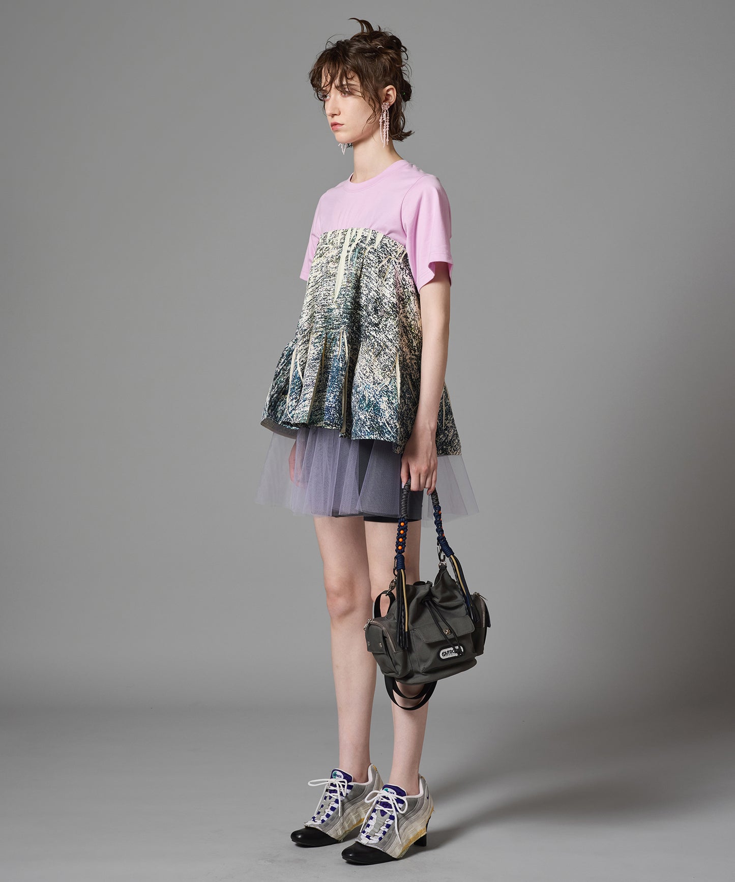 DIRECT PRINT RIB GATHER MINI SKIRT
