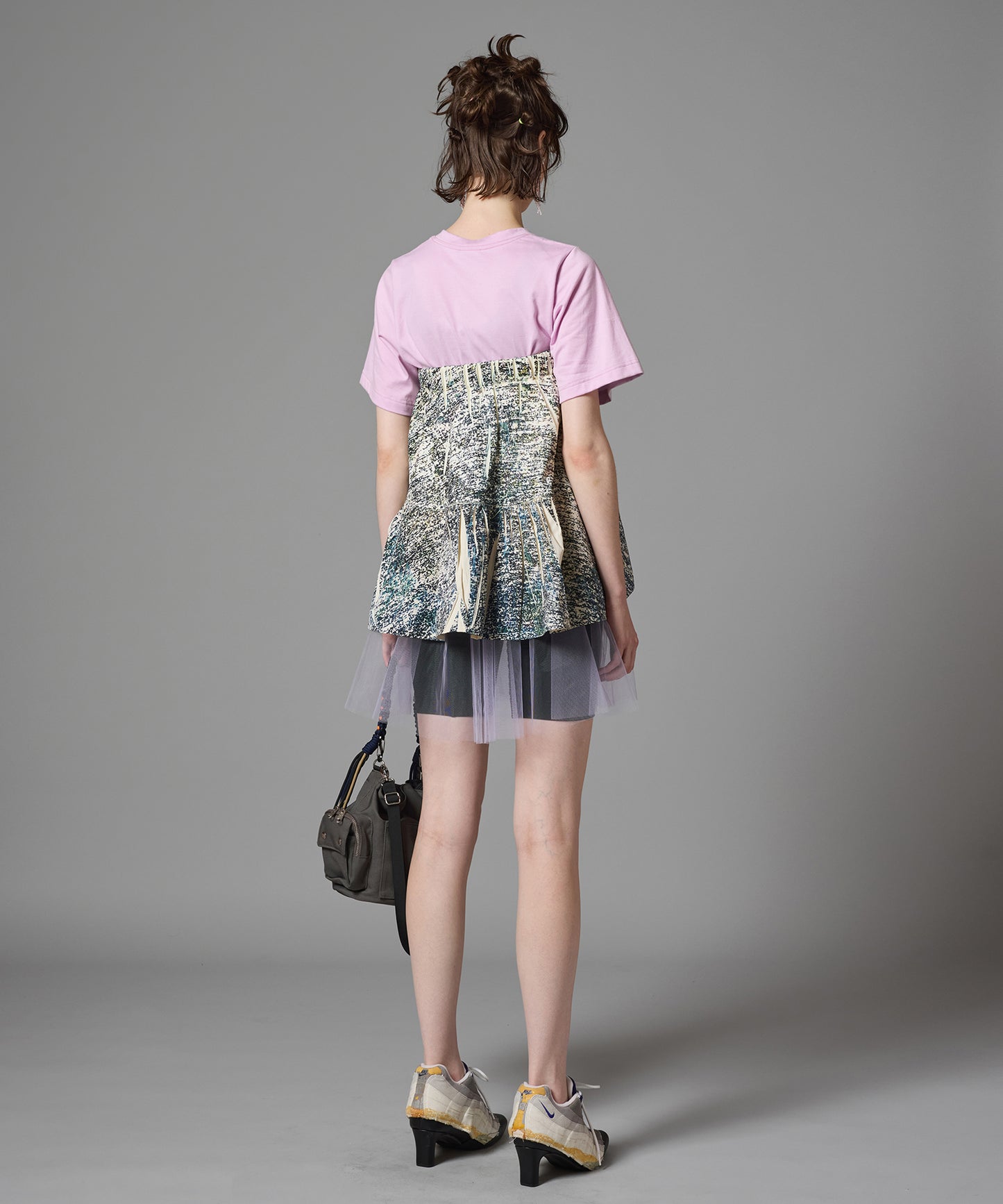 DIRECT PRINT RIB GATHER MINI SKIRT
