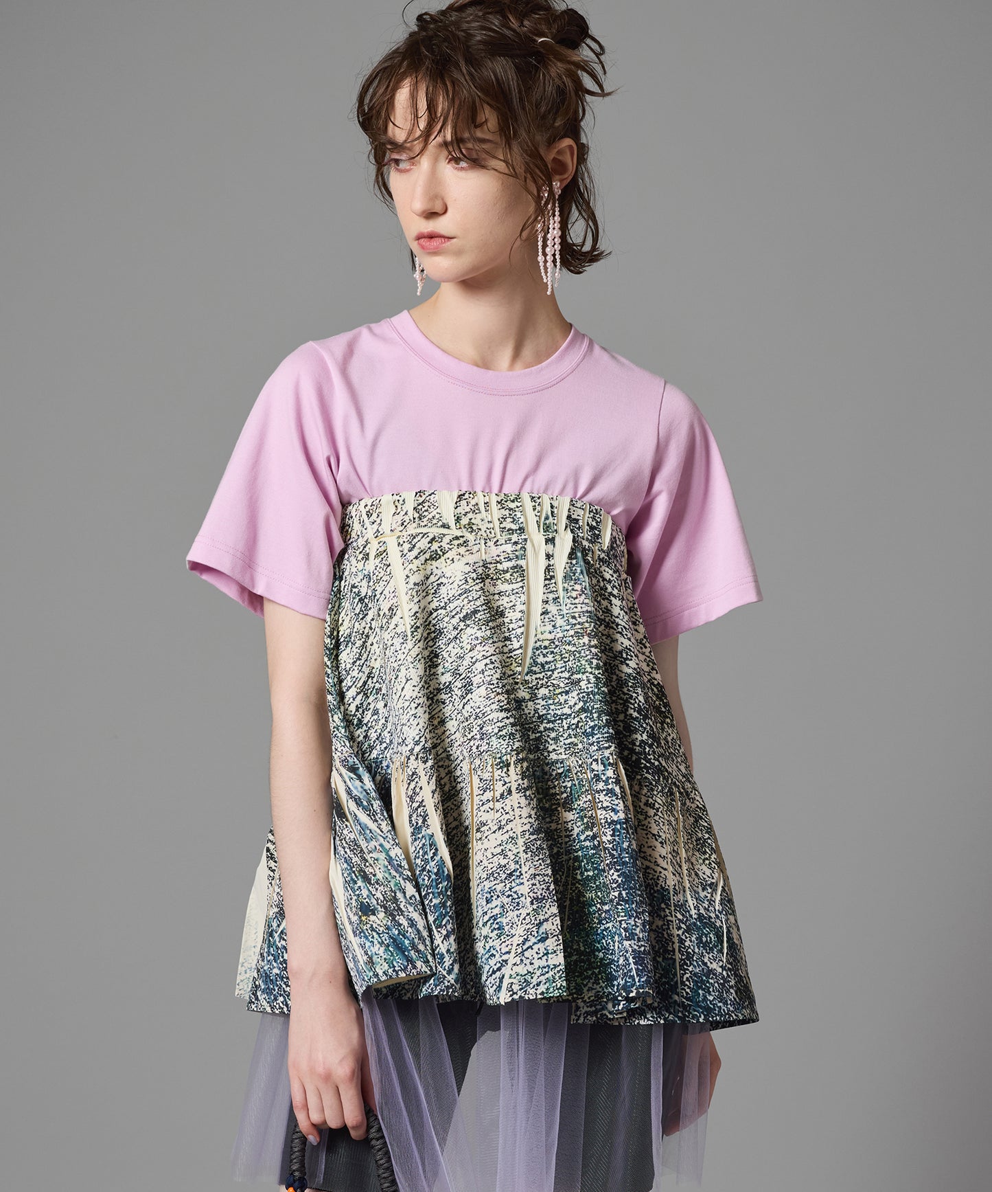 DIRECT PRINT RIB GATHER MINI SKIRT
