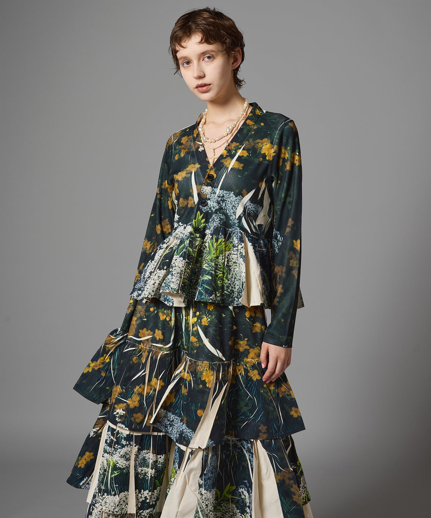 DIRECT PRINT RIB GATHER LONG SKIRT