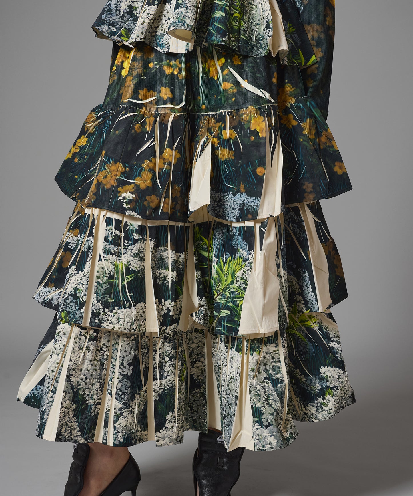 DIRECT PRINT RIB GATHER LONG SKIRT