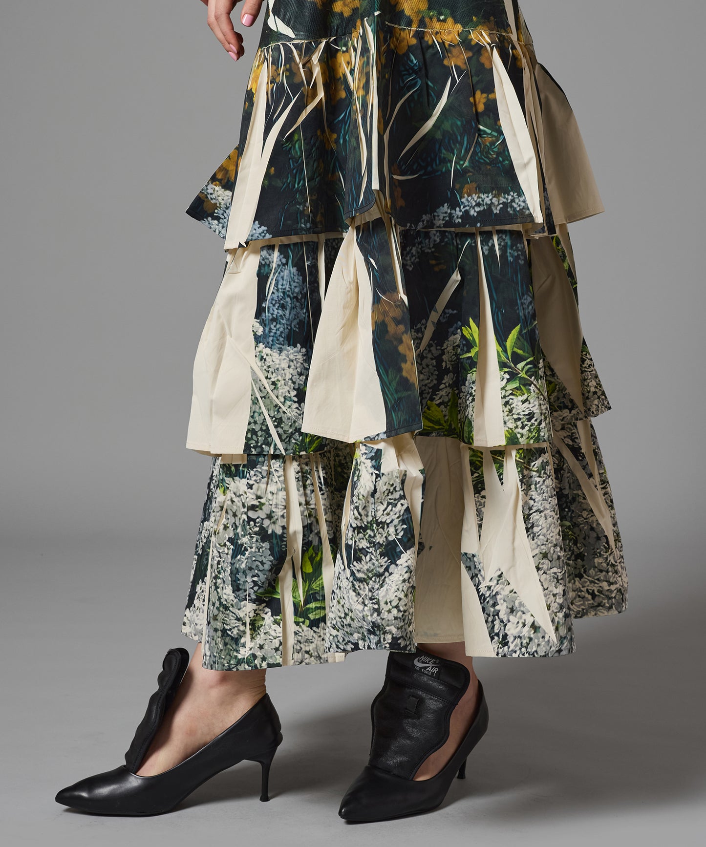 DIRECT PRINT RIB GATHER LONG SKIRT