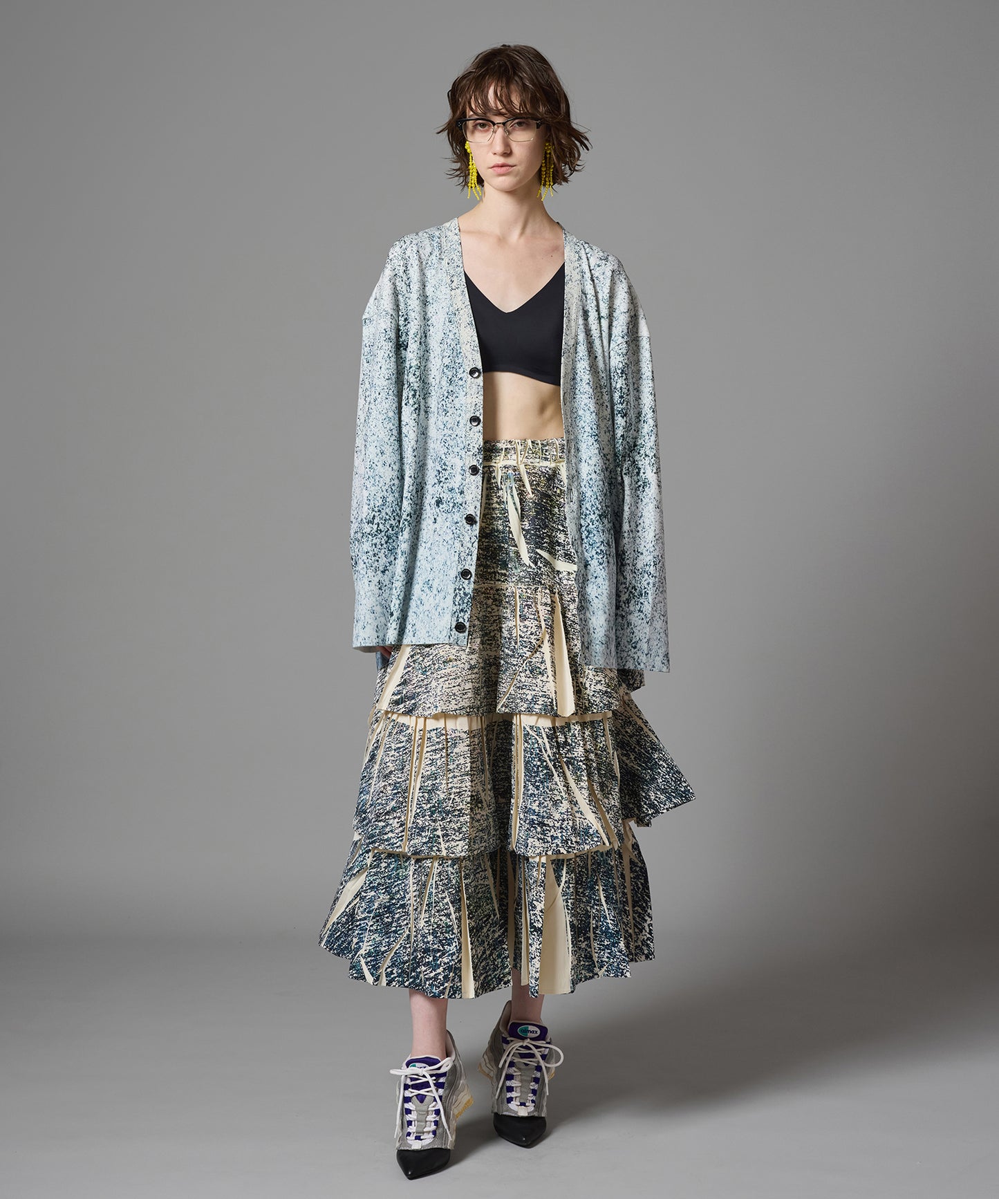 DIRECT PRINT RIB GATHER LONG SKIRT