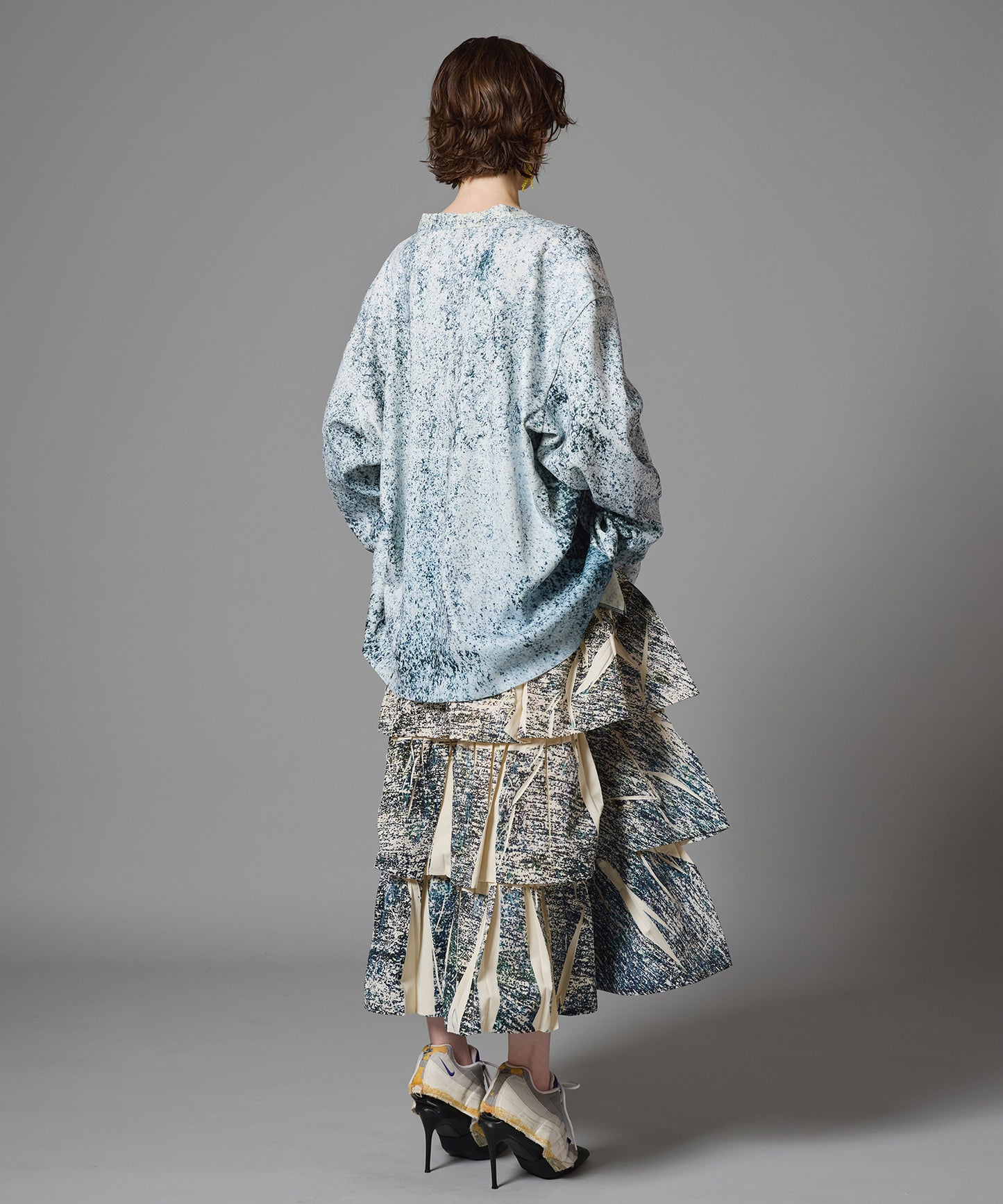 DIRECT PRINT RIB GATHER LONG SKIRT