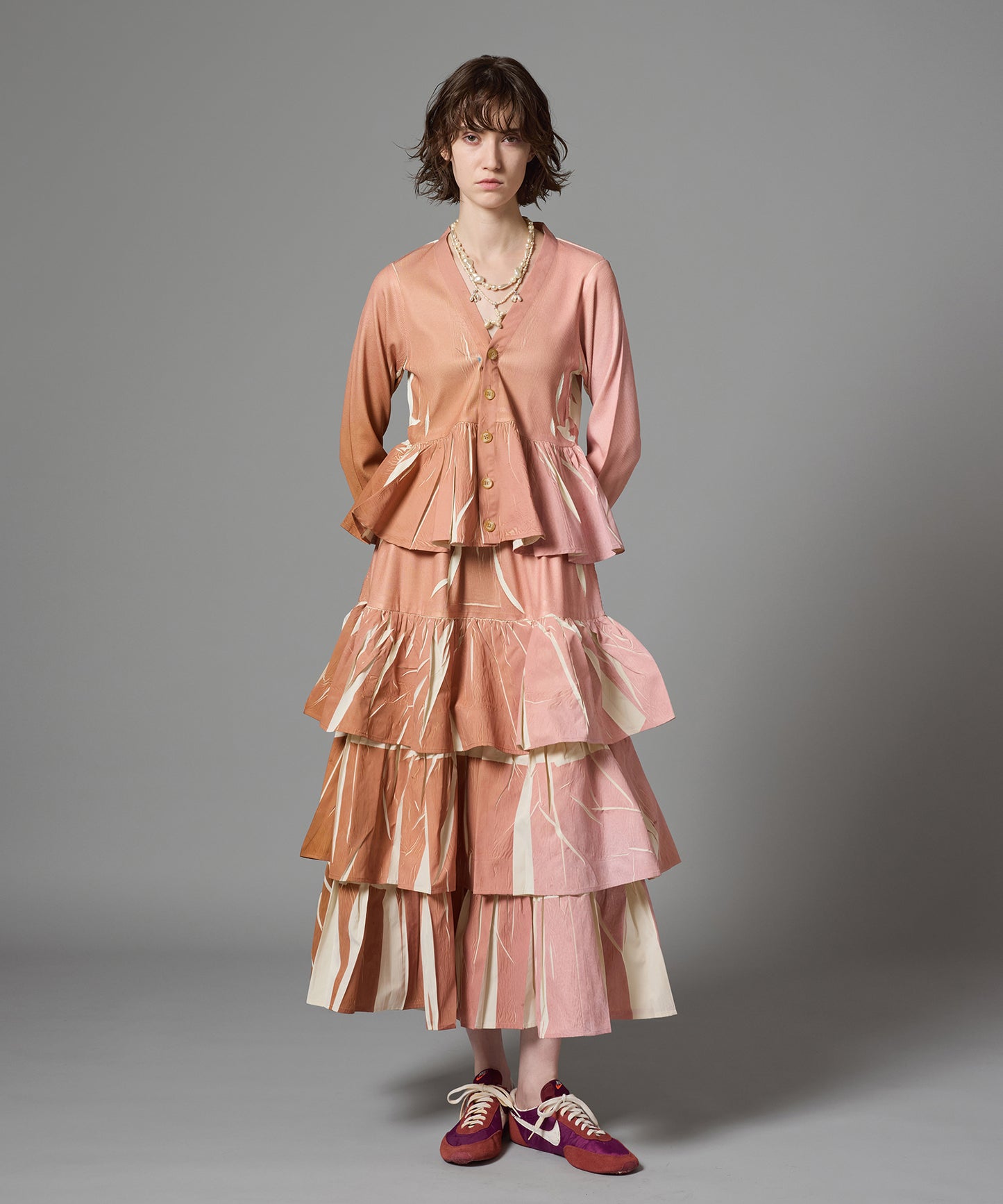DIRECT PRINT RIB GATHER LONG SKIRT