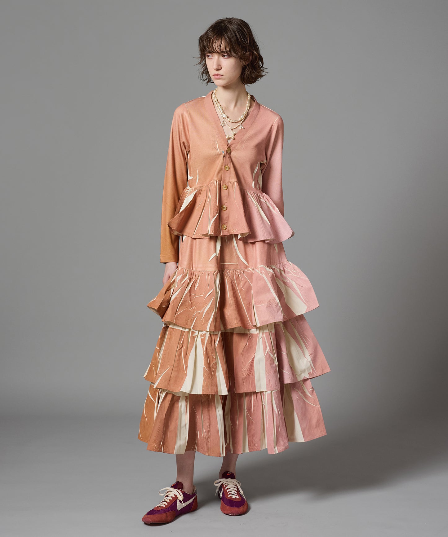 DIRECT PRINT RIB GATHER LONG SKIRT