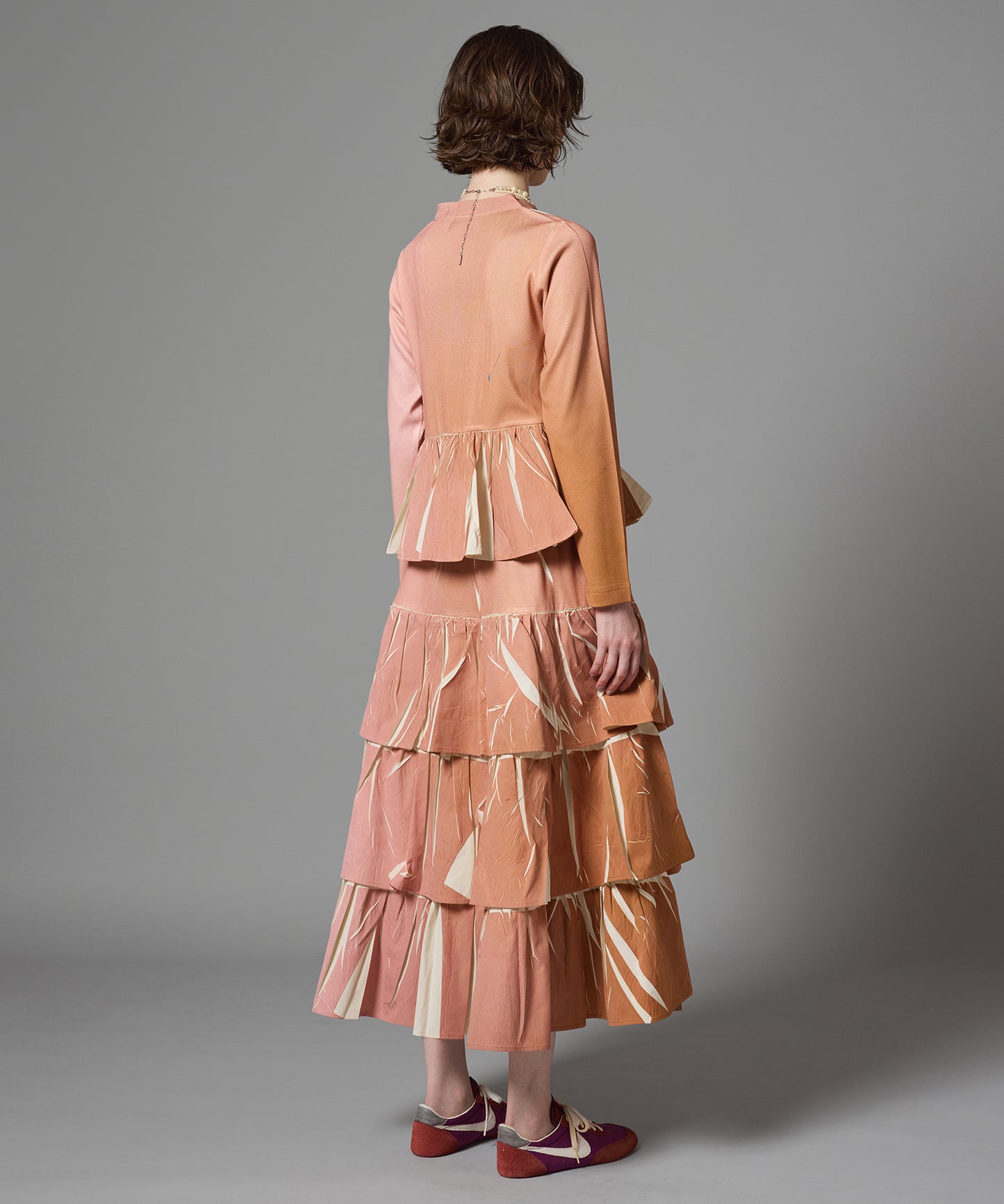 DIRECT PRINT RIB GATHER LONG SKIRT