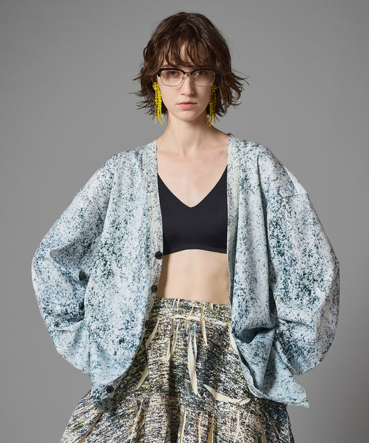 PRINT RIB BIG CARDIGAN