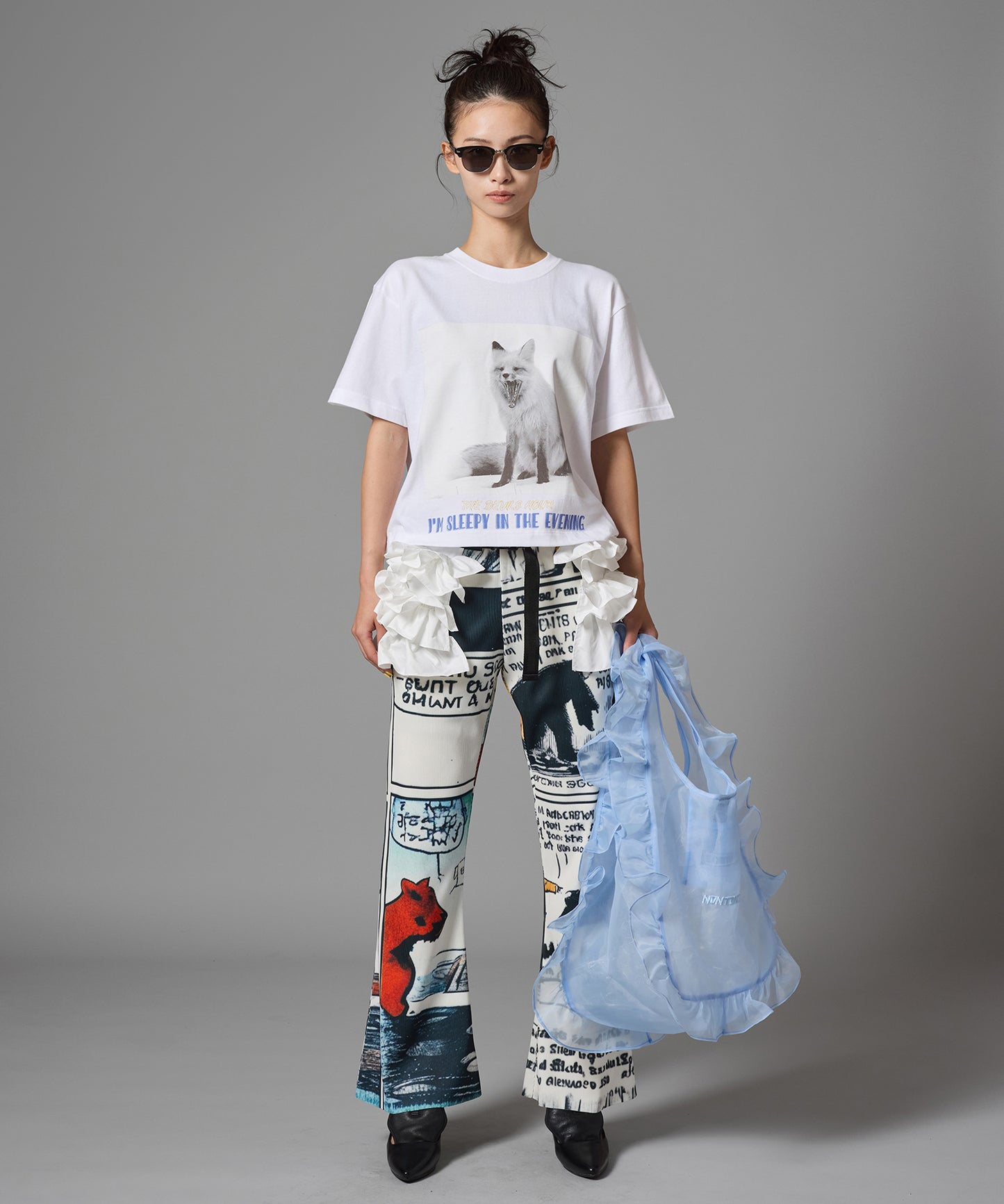 PRINT RIB FLARE PANTS