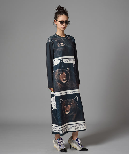 PRINT RIB L/S ONE-PIECE