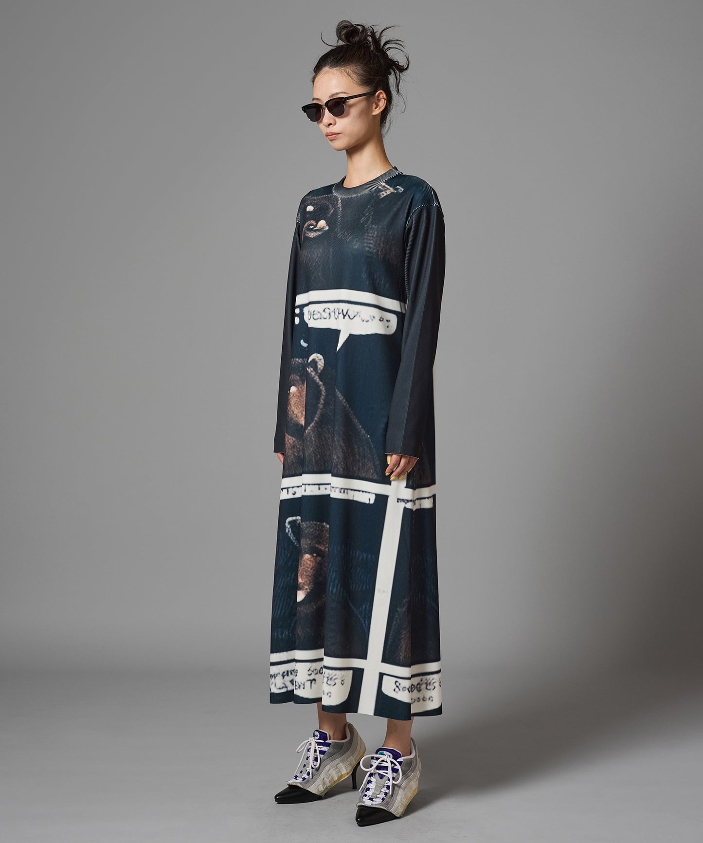PRINT RIB L/S ONE-PIECE